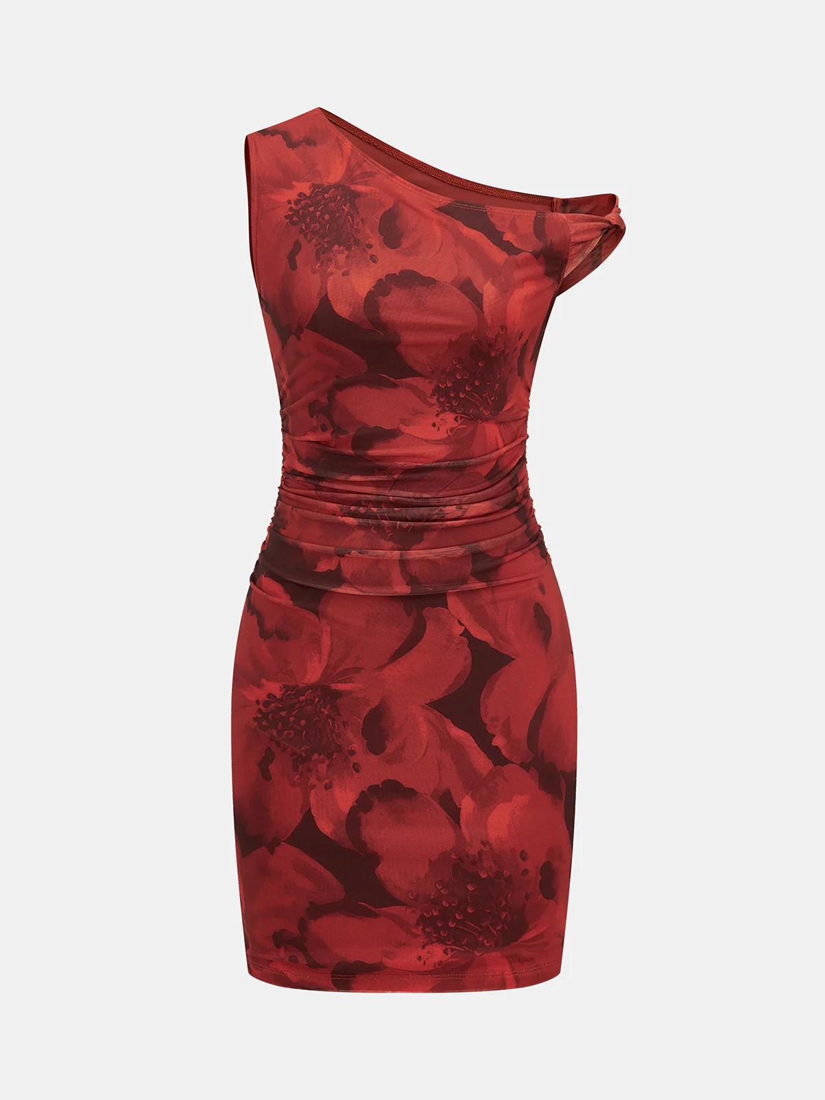 Floral Print One-Shoulder Ruched Bodycon Dress - Image 2