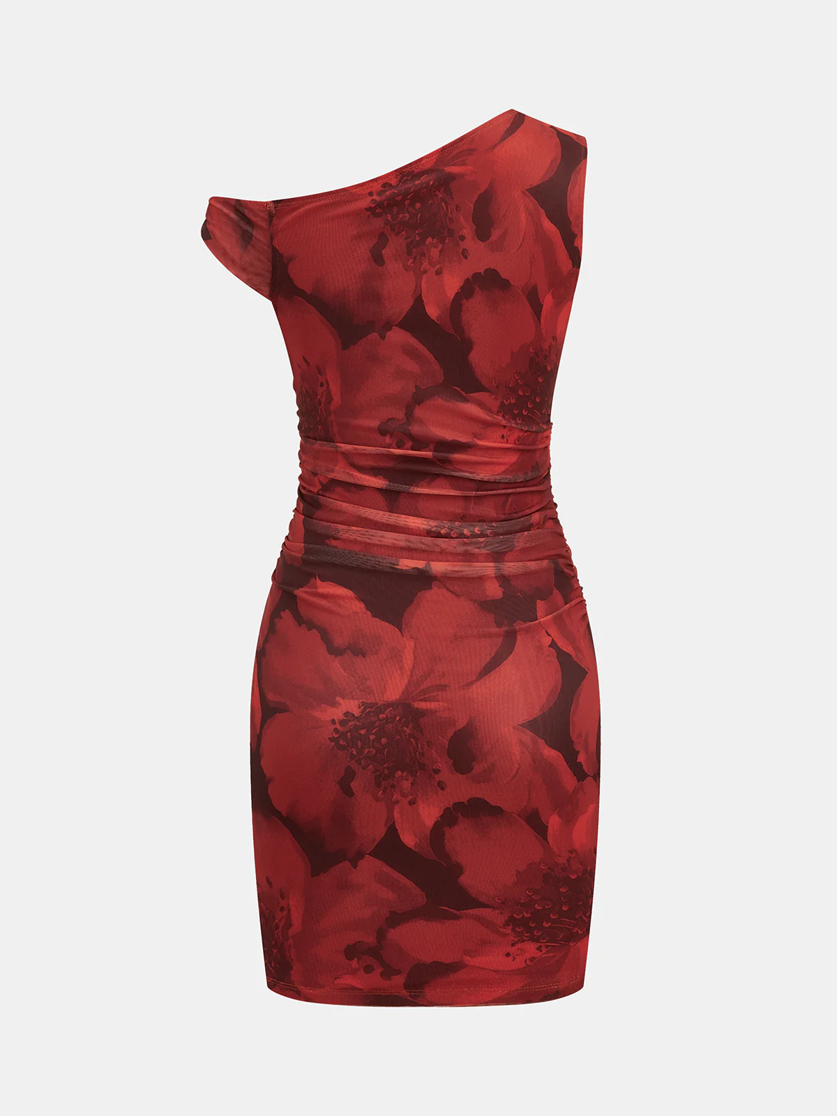 Floral Print One-Shoulder Ruched Bodycon Dress - Image 3