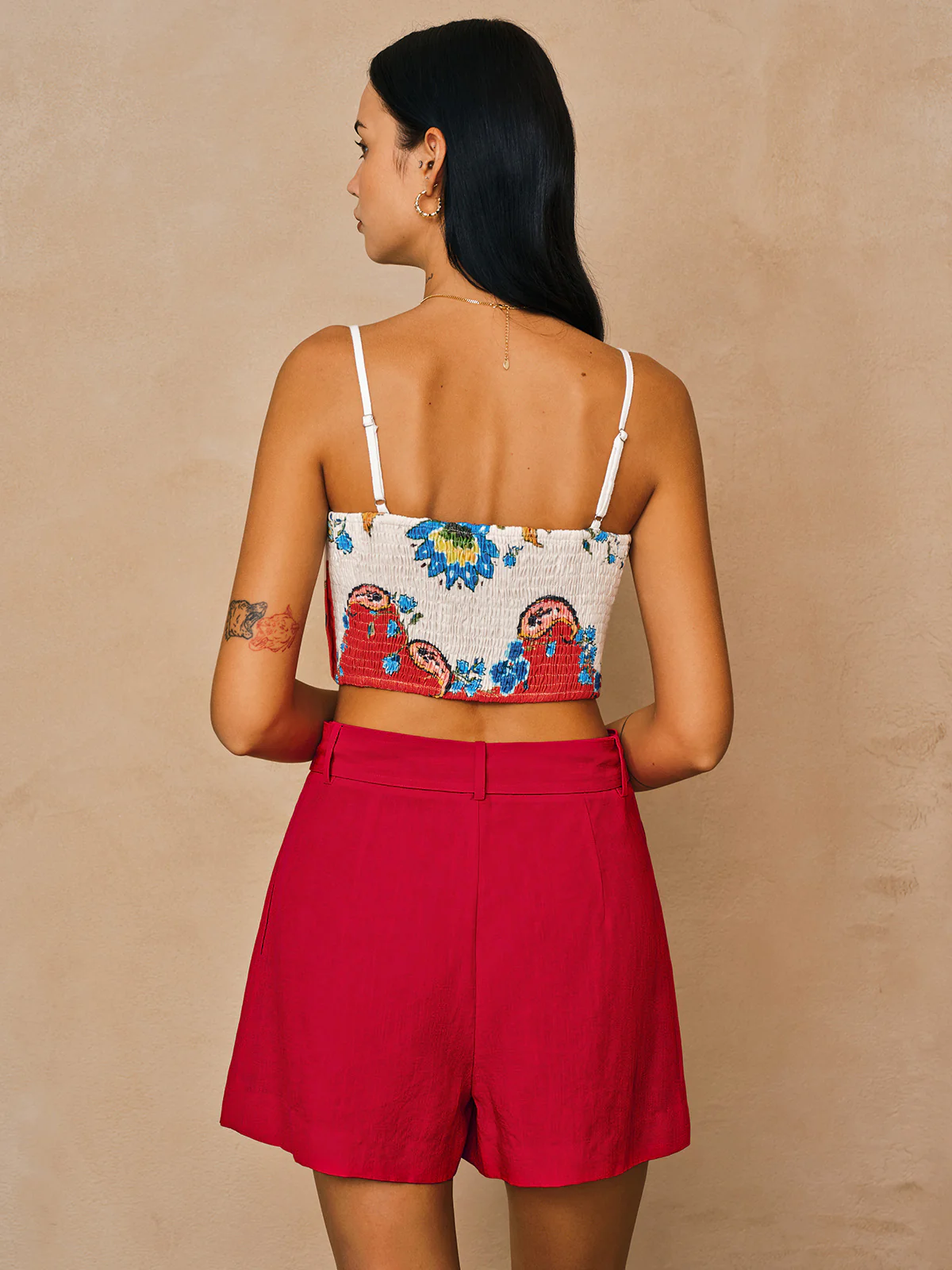 Floral Print Pleated Cami Top & Belted Shorts Set - Image 6