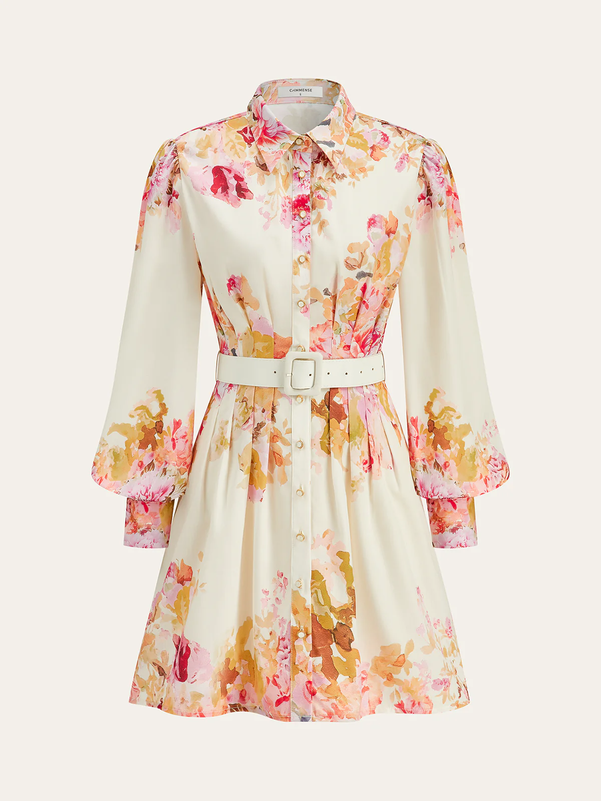 Floral Print Pleated Shirt Dress with Belt - Image 2