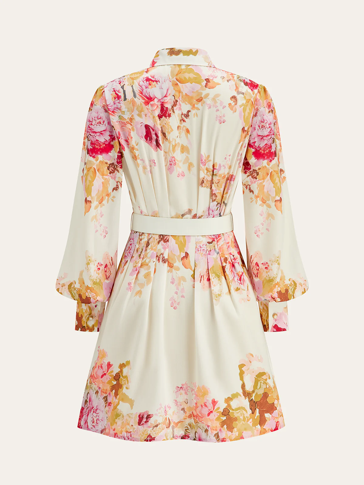 Floral Print Pleated Shirt Dress with Belt - Image 3