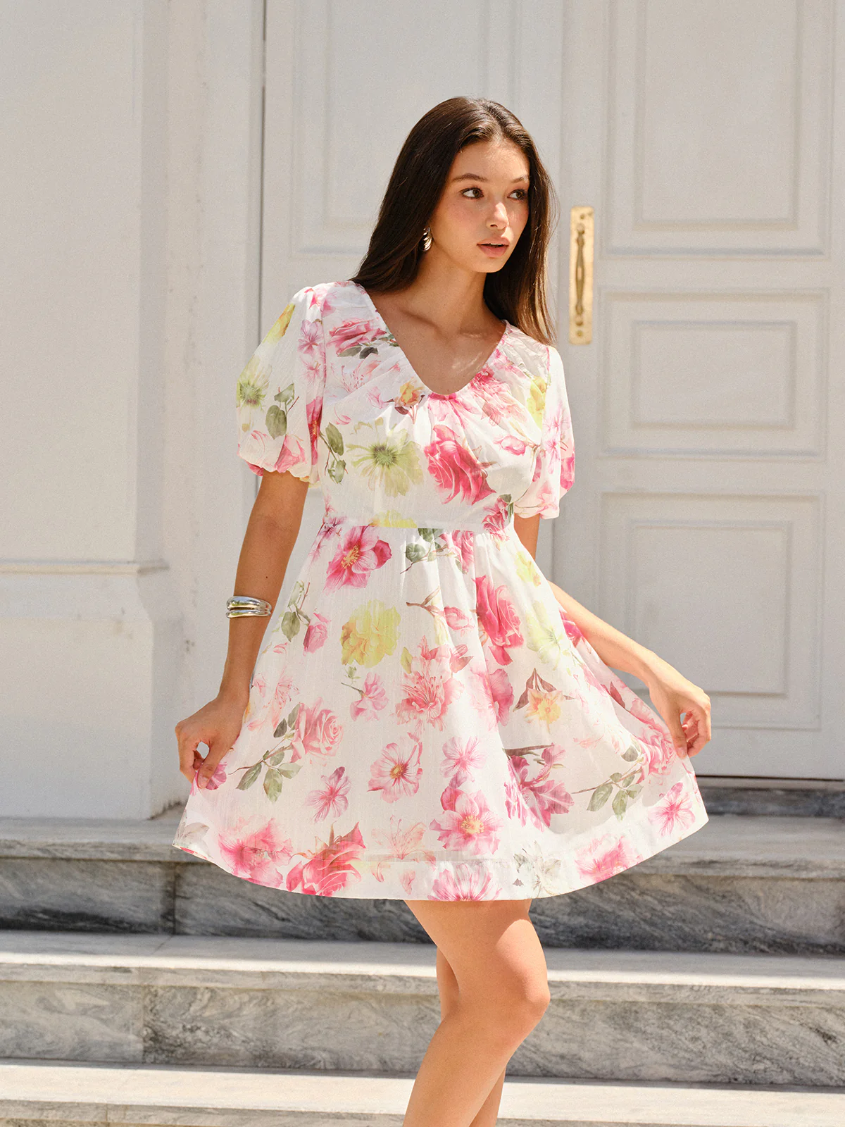Floral Print Puff Sleeve Dress - Image 6