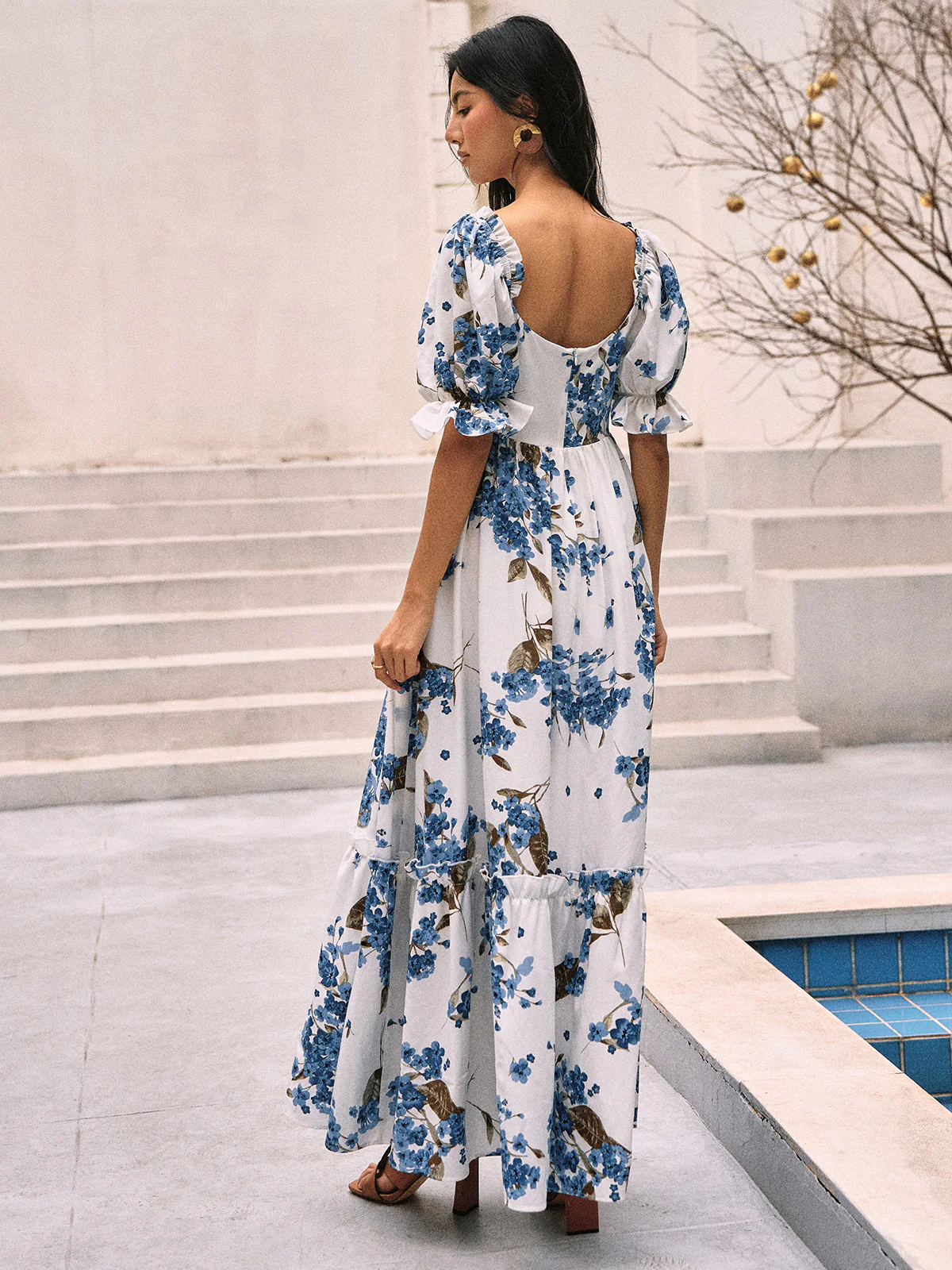 Floral Print Puff Sleeve Long Dress - Image 4