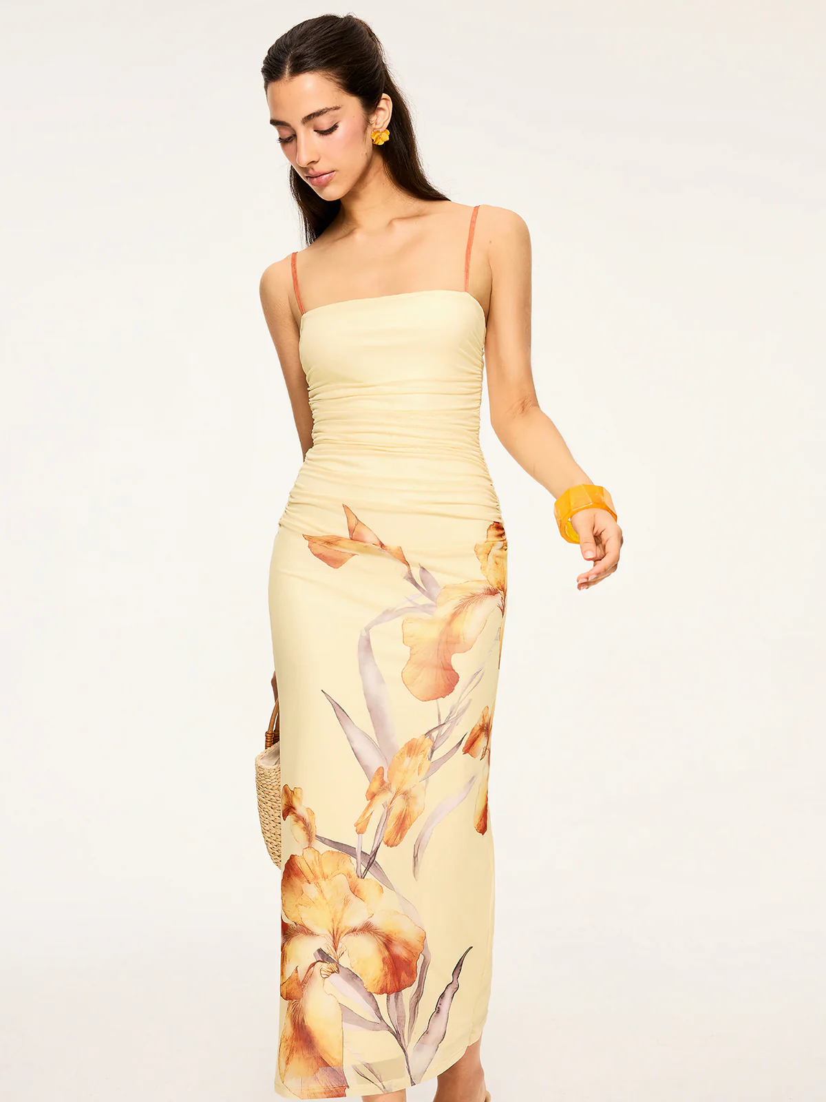 Floral Print Ruched Maxi Dress - Image 3