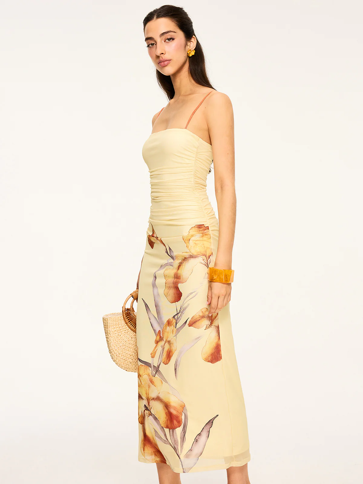 Floral Print Ruched Maxi Dress - Image 4