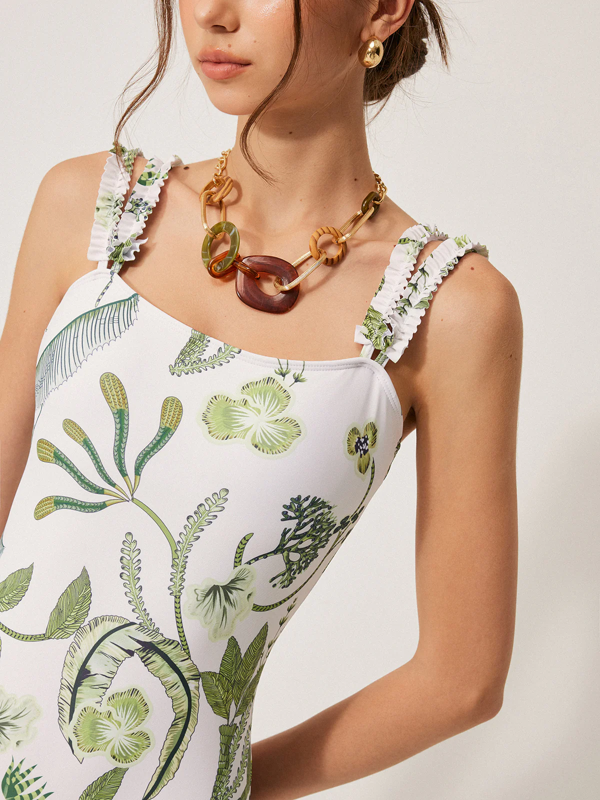 Floral Print Ruffle Strap One-Piece Swimsuit - Image 6