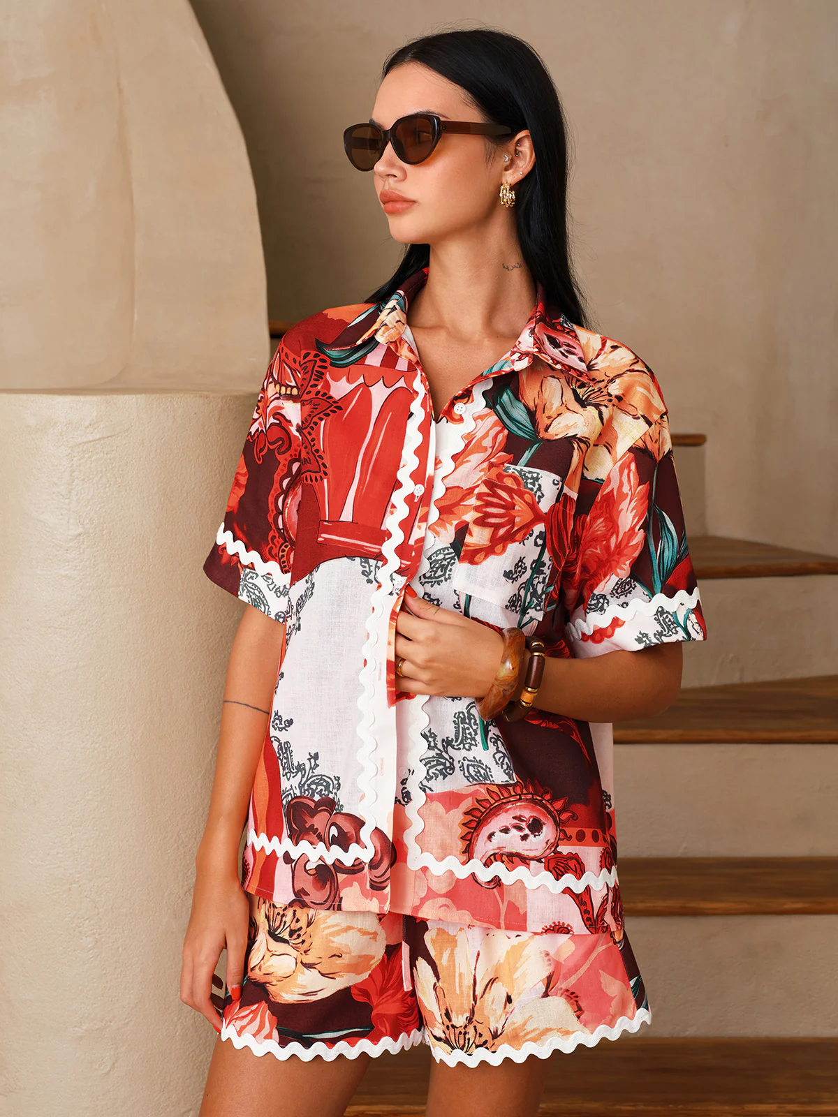 Floral Print Shirt & Drawstring Shorts Set - Image 5