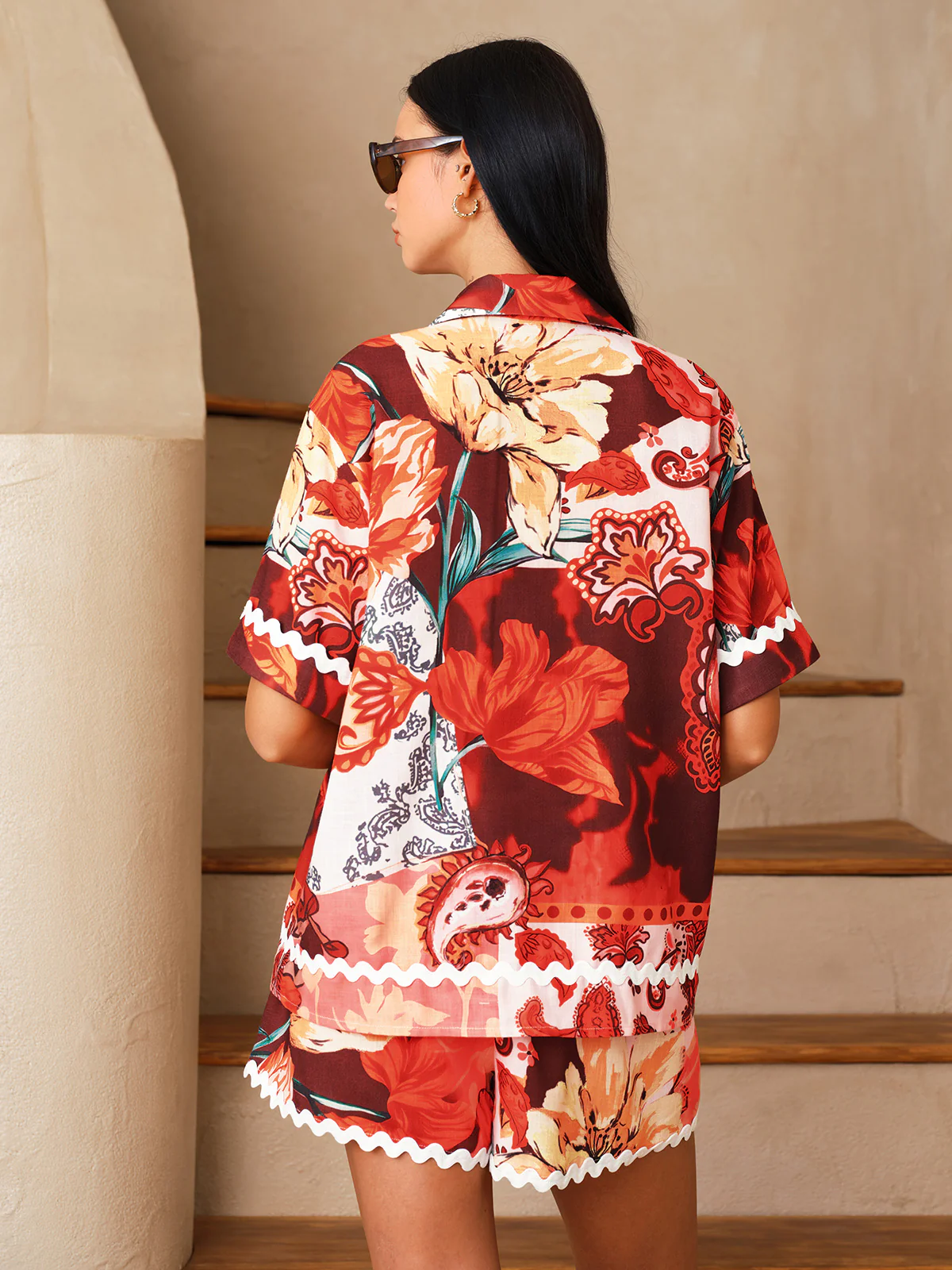 Floral Print Shirt & Drawstring Shorts Set - Image 6