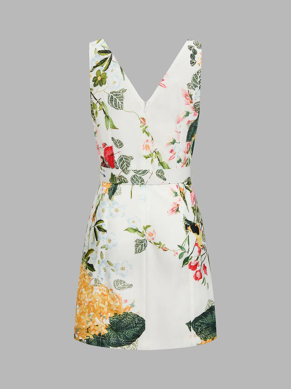 Floral Print Sleeveless Belted Mini Dress - Image 3