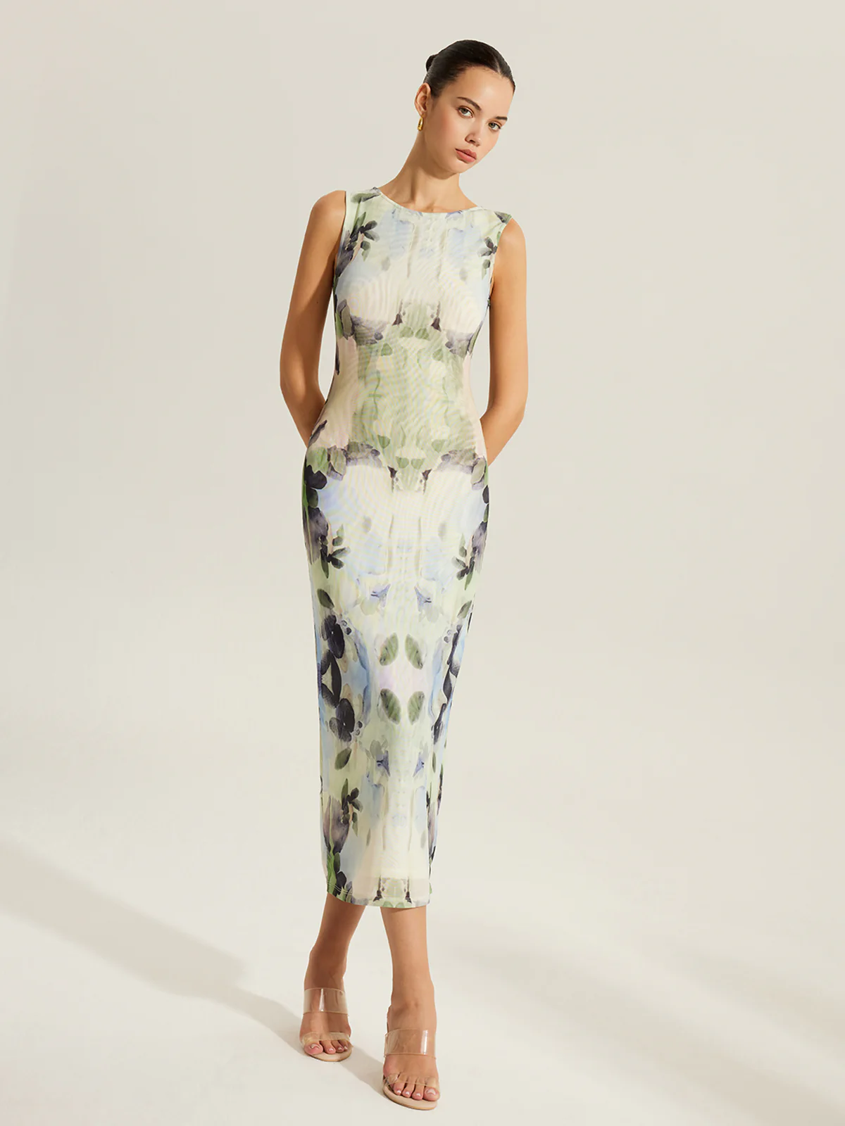 Floral Print Sleeveless Mesh Dress - Image 3