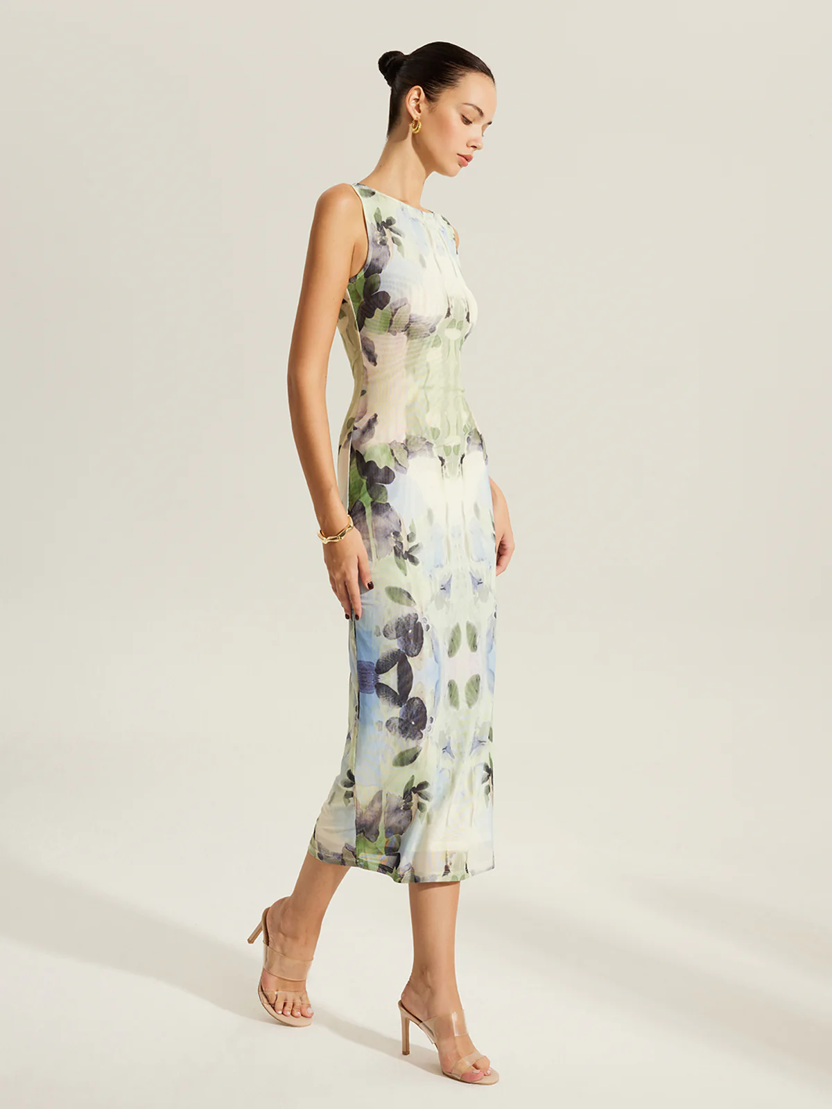 Floral Print Sleeveless Mesh Dress - Image 4