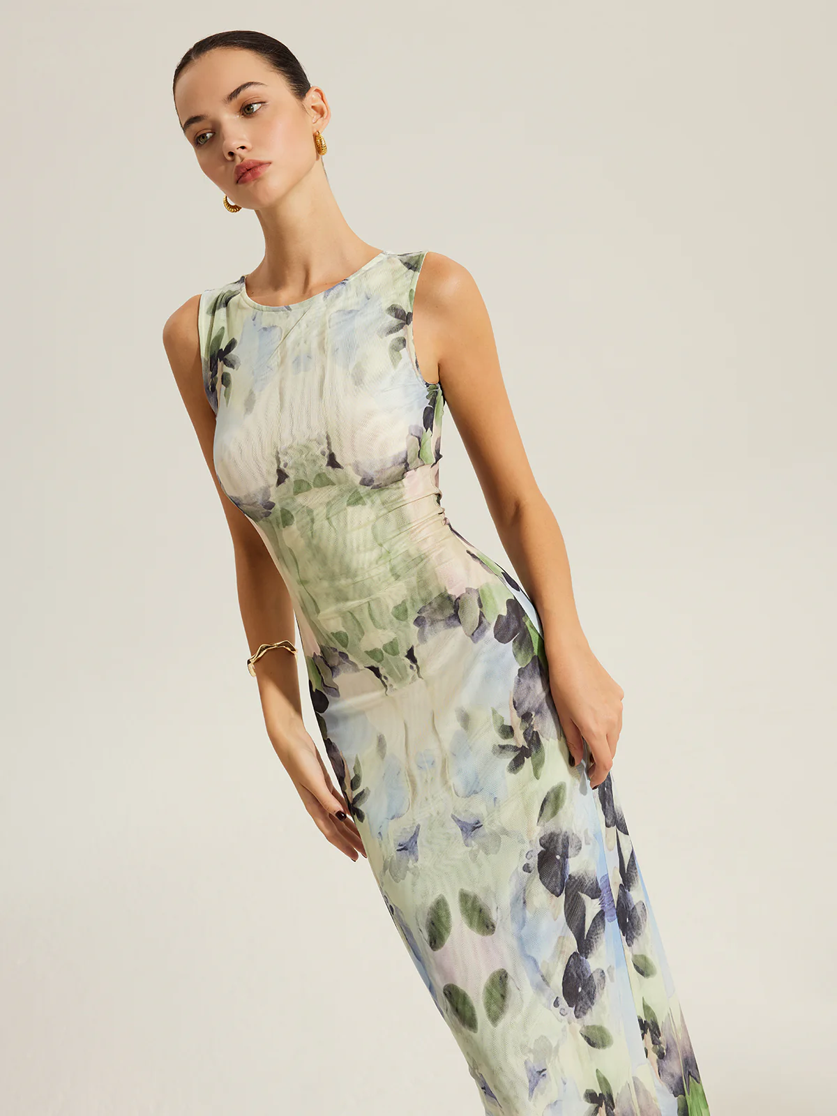 Floral Print Sleeveless Mesh Dress - Image 5