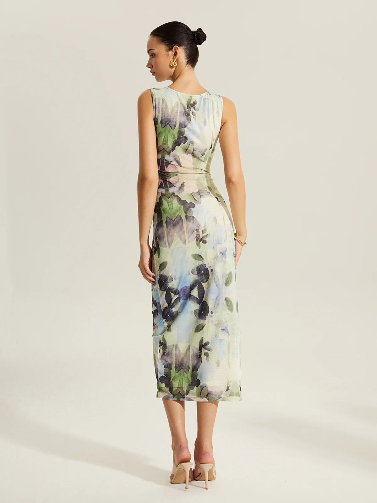 Floral Print Sleeveless Mesh Dress - Image 6