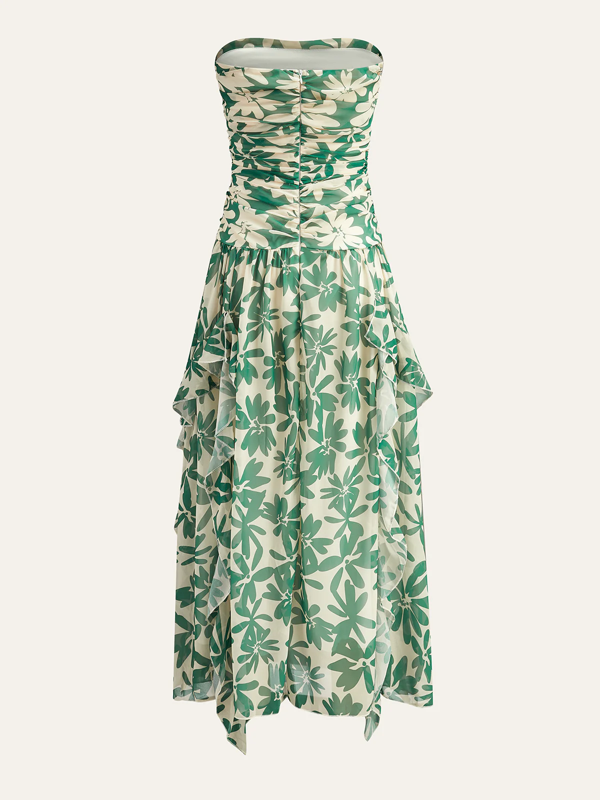 Floral Print Strapless Dress With Ruffled Detail - Image 2