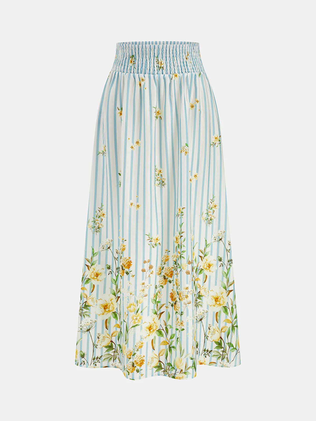 Floral Print Striped Smocked Top & Skirt Set - Image 4