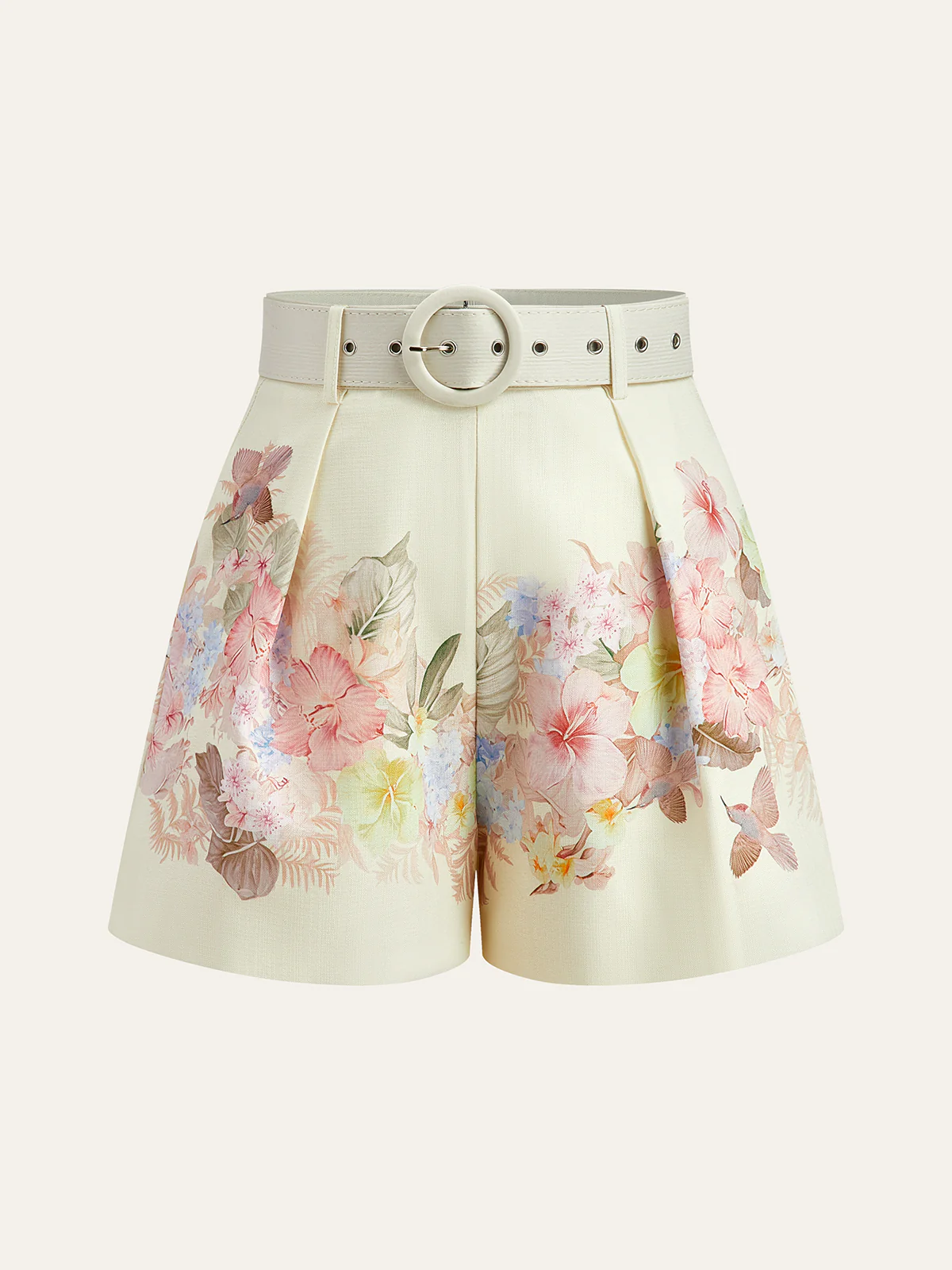 Floral Print Three-Piece Shorts Set With Belt - Image 4