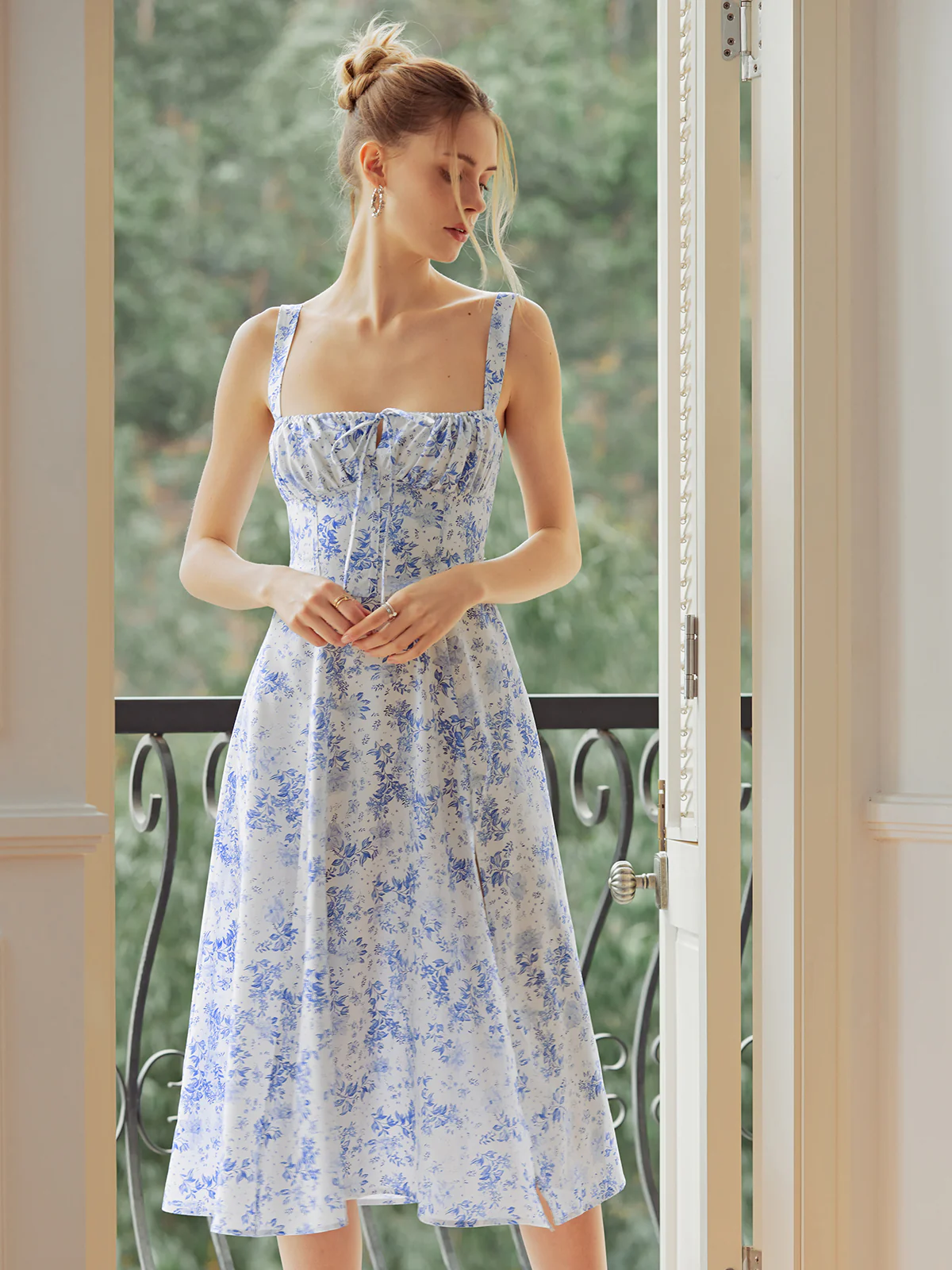 Floral Print Tie-Detail Cami Midi Dress - Image 3