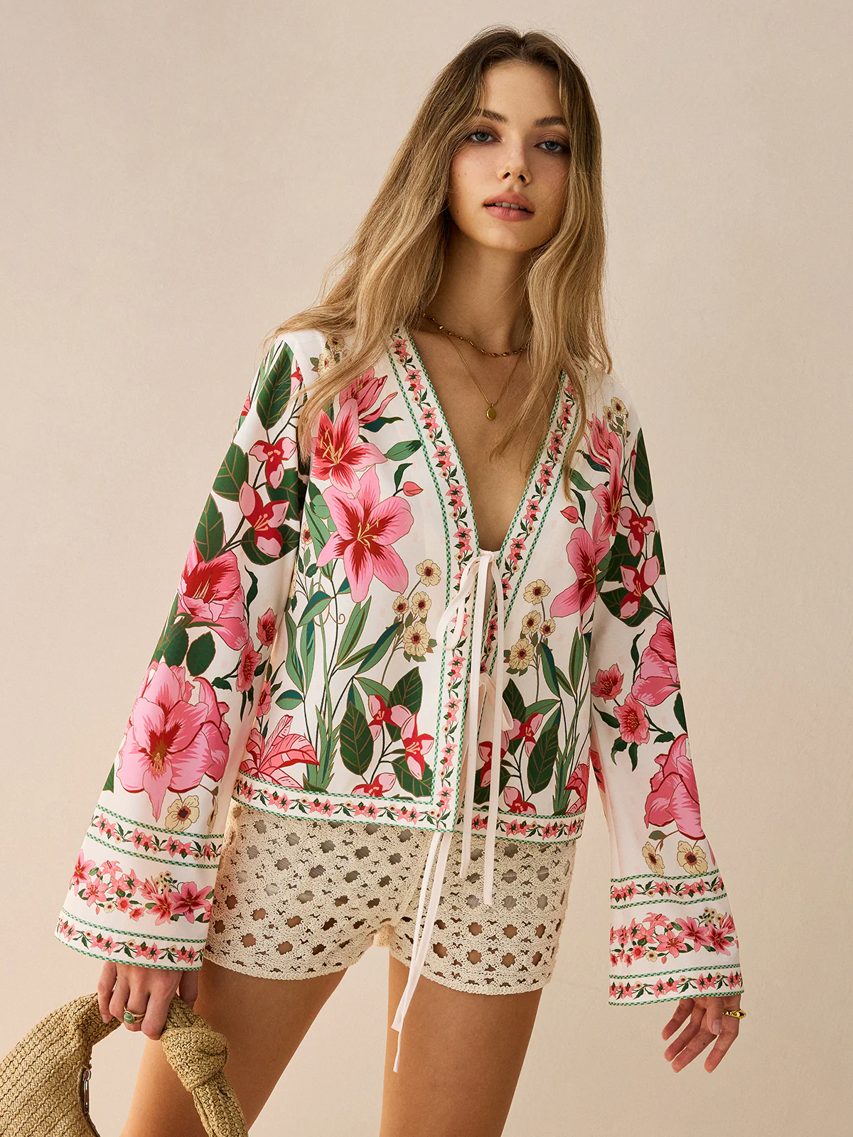 Floral Print Tie-Front Shirt - Image 5