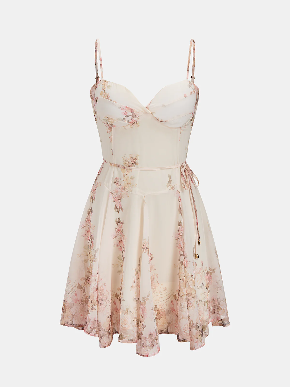 Floral Print Tie Waist Cami Mini Dress