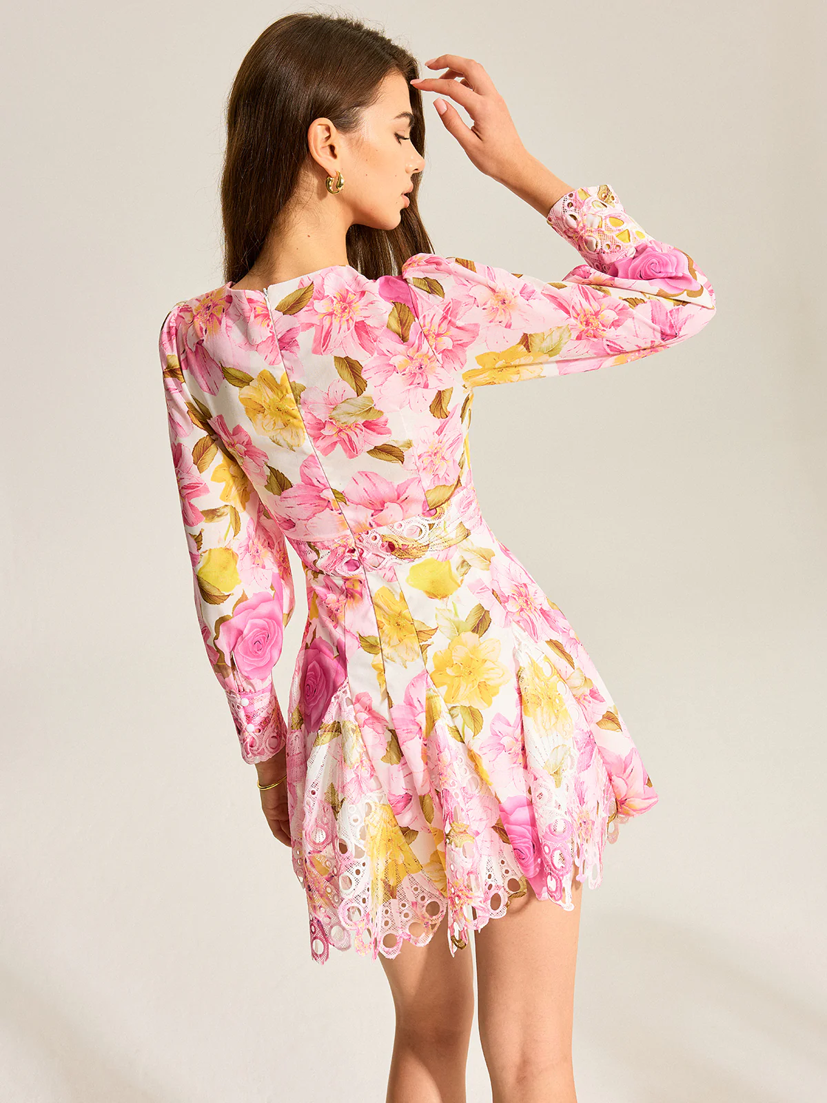 Floral Print V-Neck Dress With Eyelet Detail - Image 6