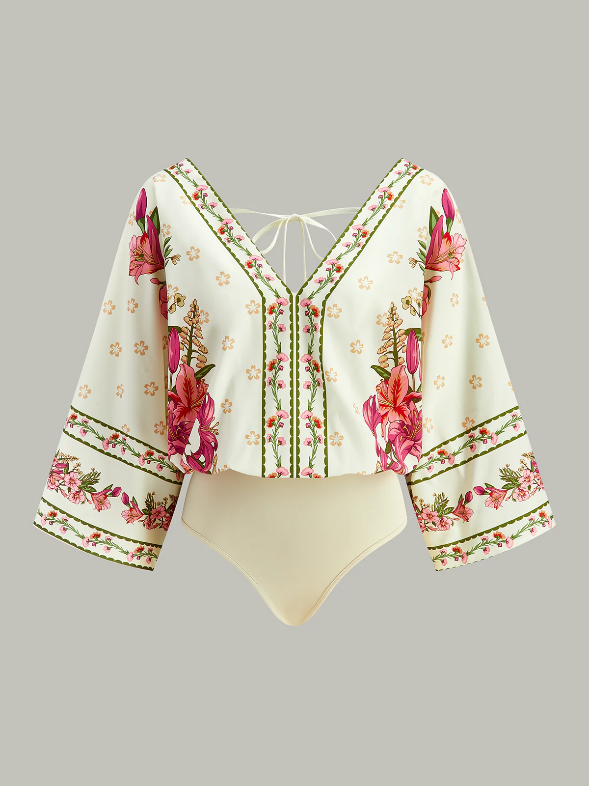 Floral Print V-Neck Tie-Back Bodysuit - Image 2