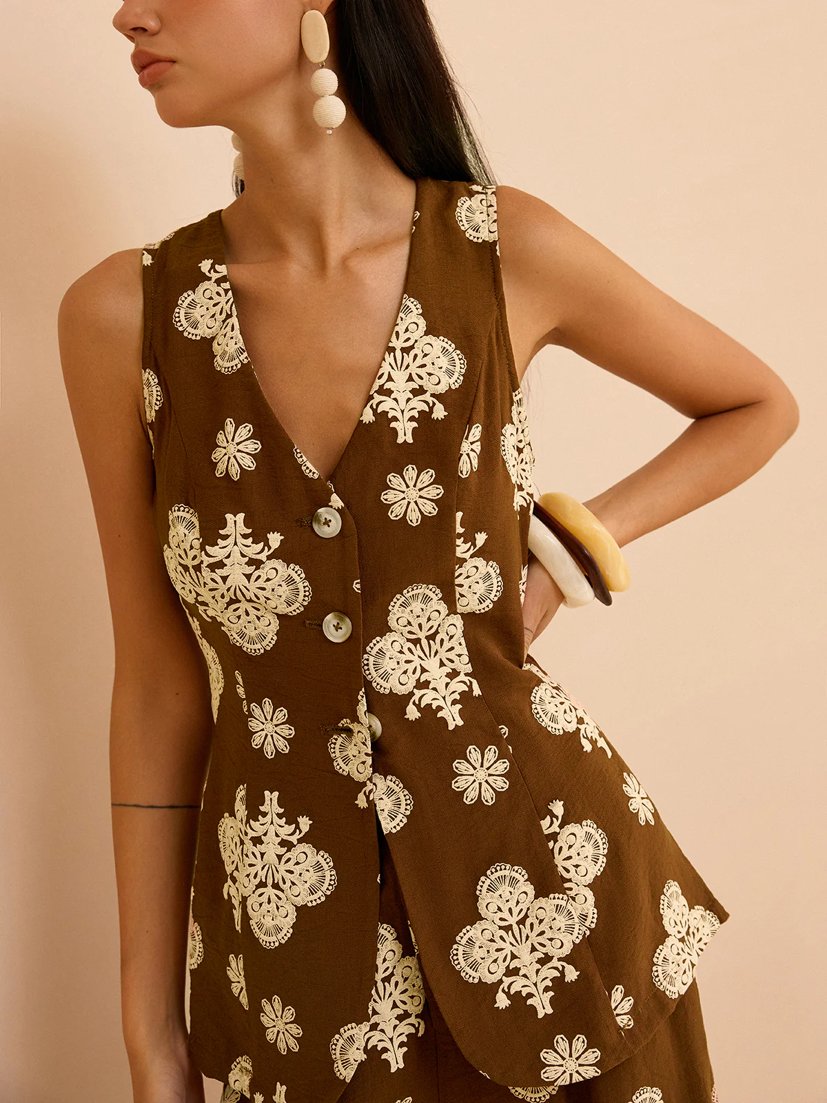 Floral Print Wide-Leg Pants Set - Image 2