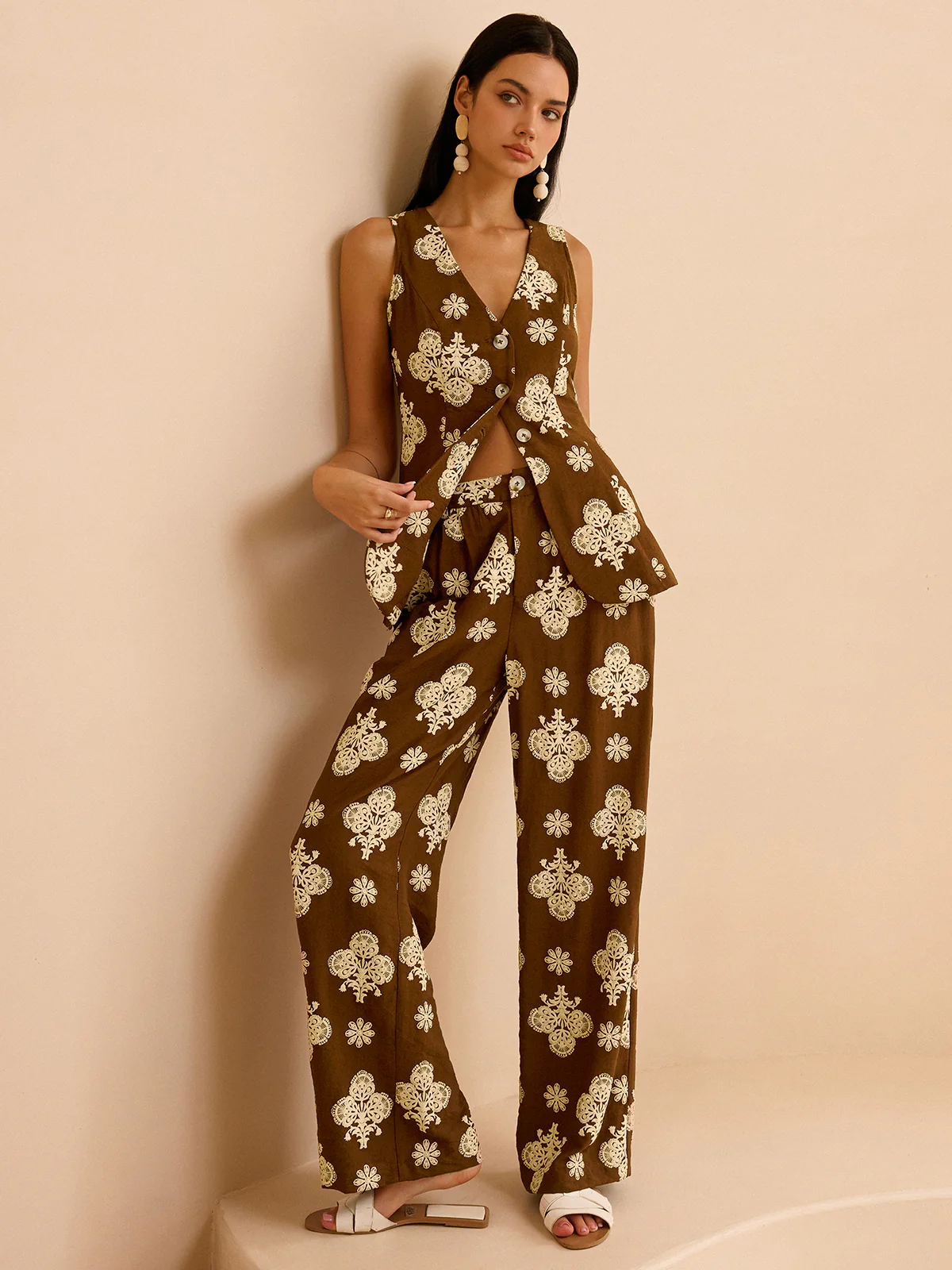 Floral Print Wide-Leg Pants Set - Image 3