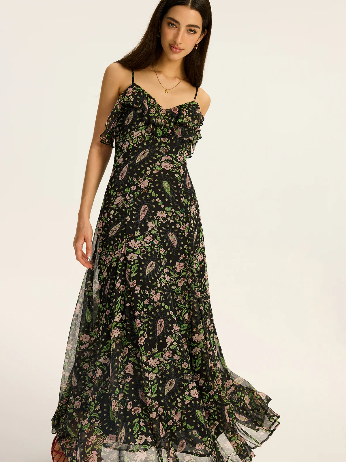 Floral Printed Chiffon Maxi Dress - Image 3