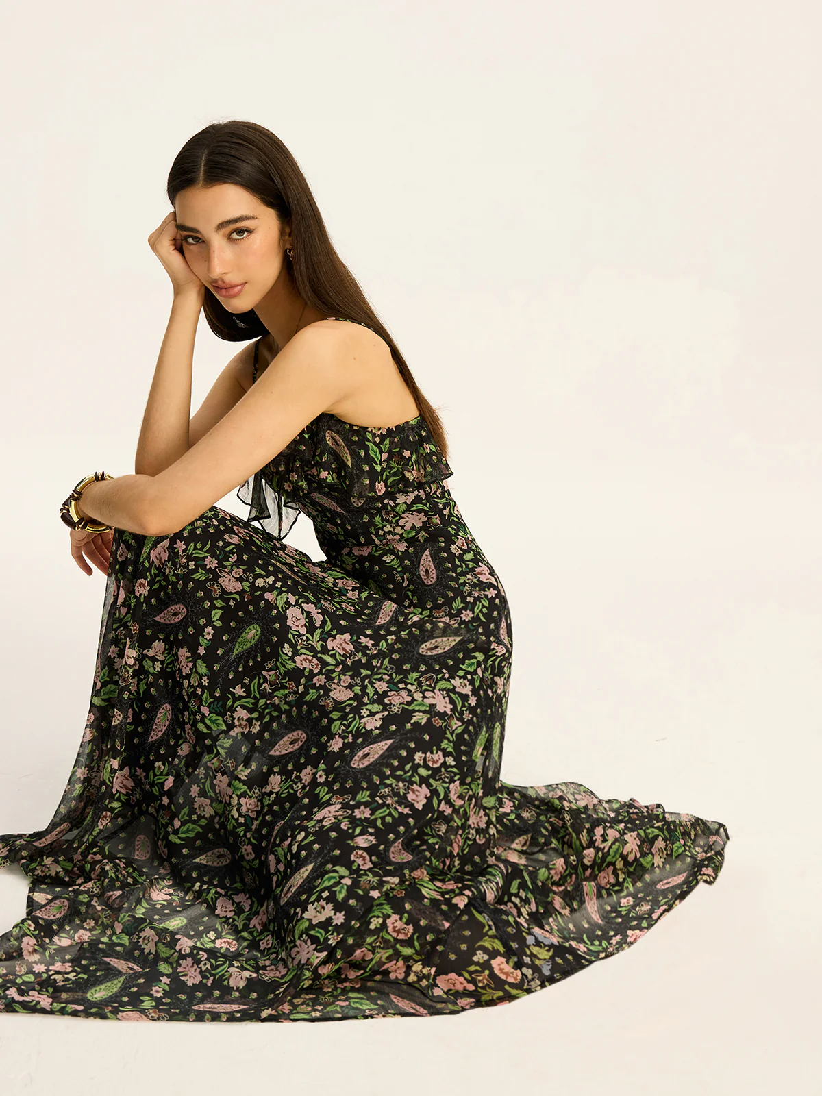 Floral Printed Chiffon Maxi Dress - Image 5