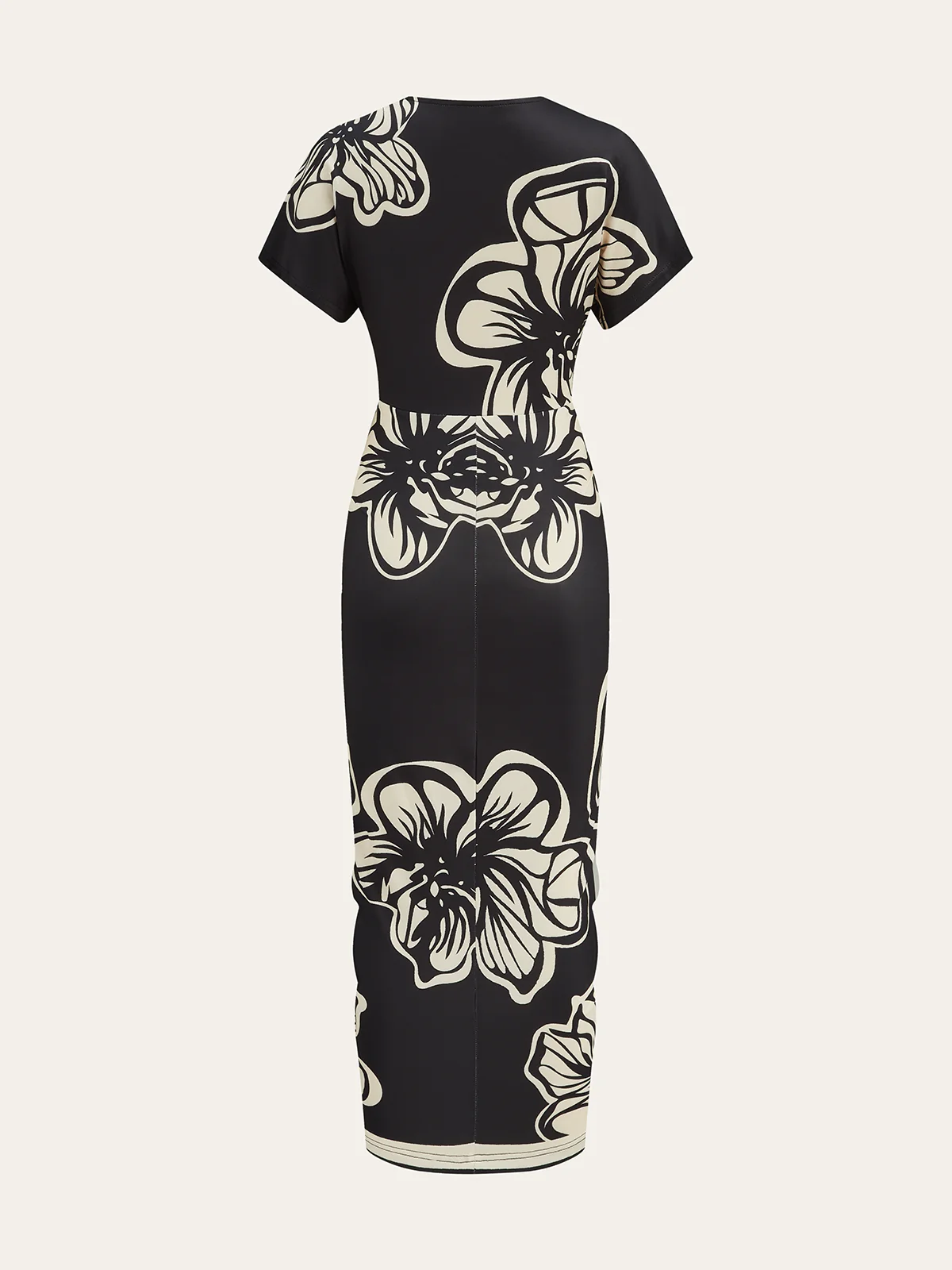 Floral Printed Ruched Deep V-Neck Midi Dress - Image 9