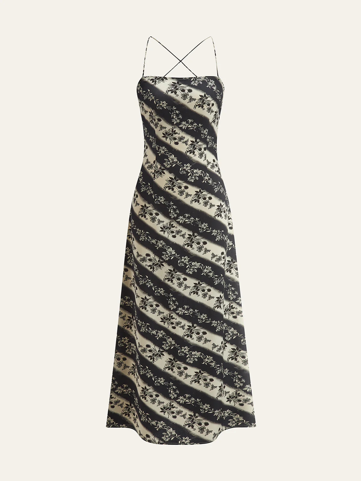 Floral Striped Criss-Cross Back Maxi Dress - Image 2