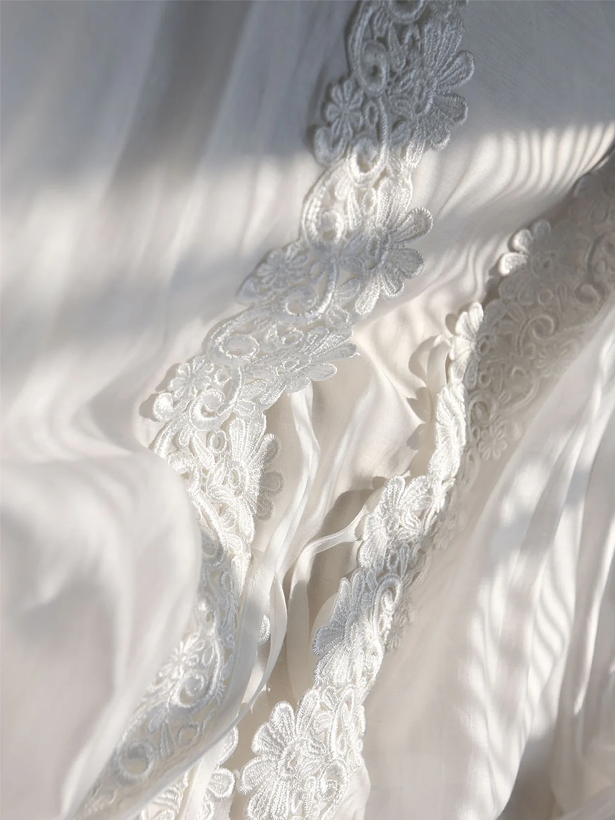 Sheer Floral Trim Cover Up Tied Blouse - Image 5