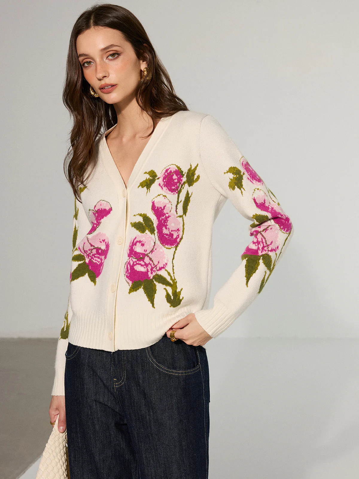 Floral V-Neck Button-Front Cardigan - Image 2