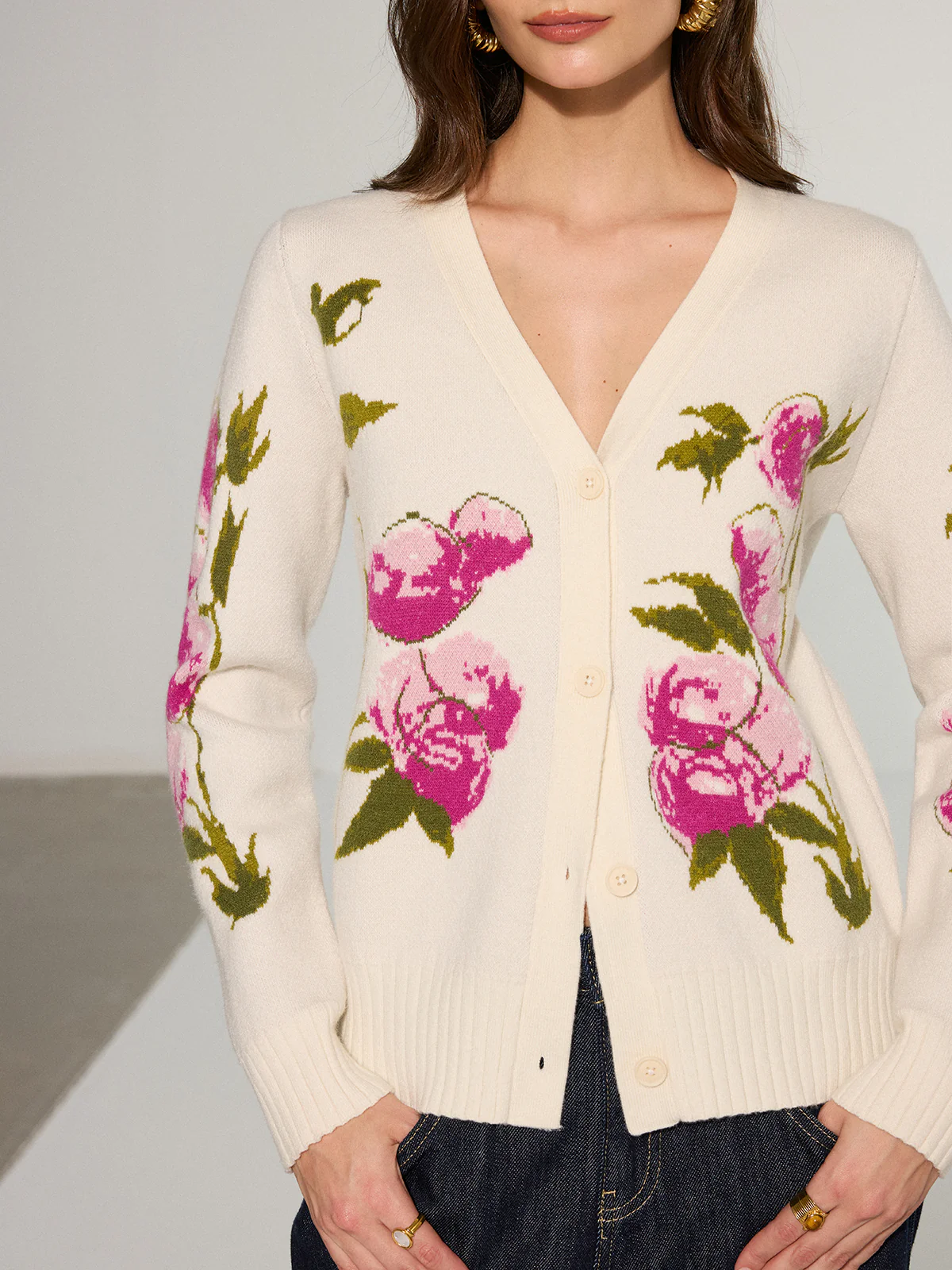 Floral V-Neck Button-Front Cardigan - Image 5