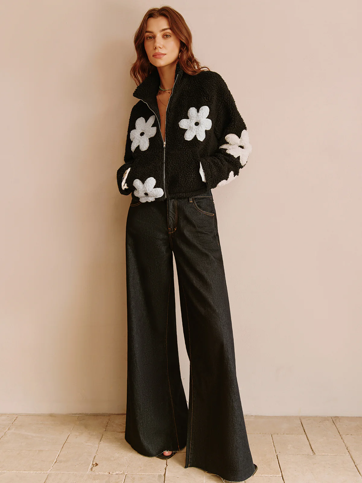 Floral Zipper Fleece Jacket - Image 3