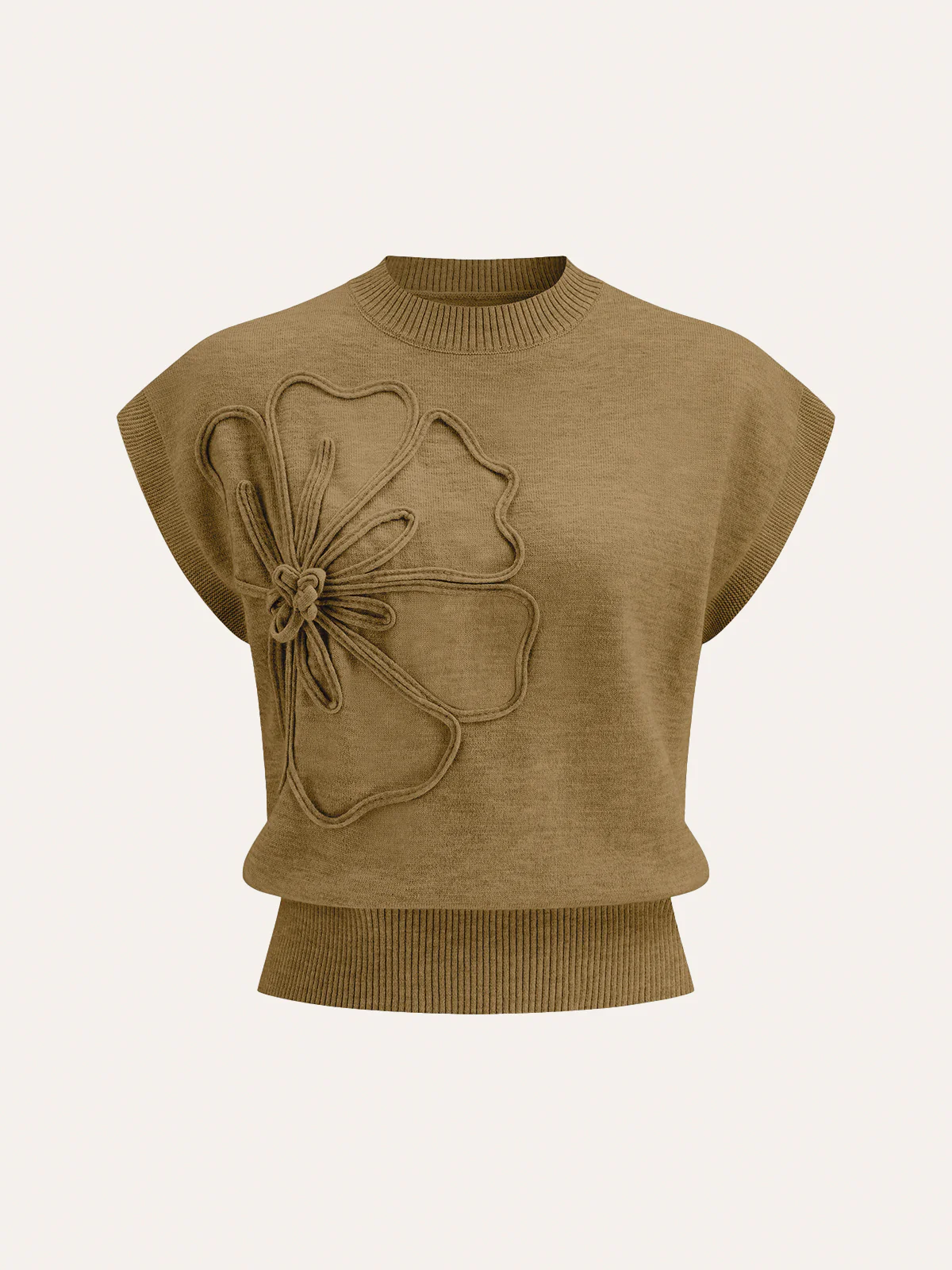 Flower Applique Cap Sleeve Knit Top - Image 10