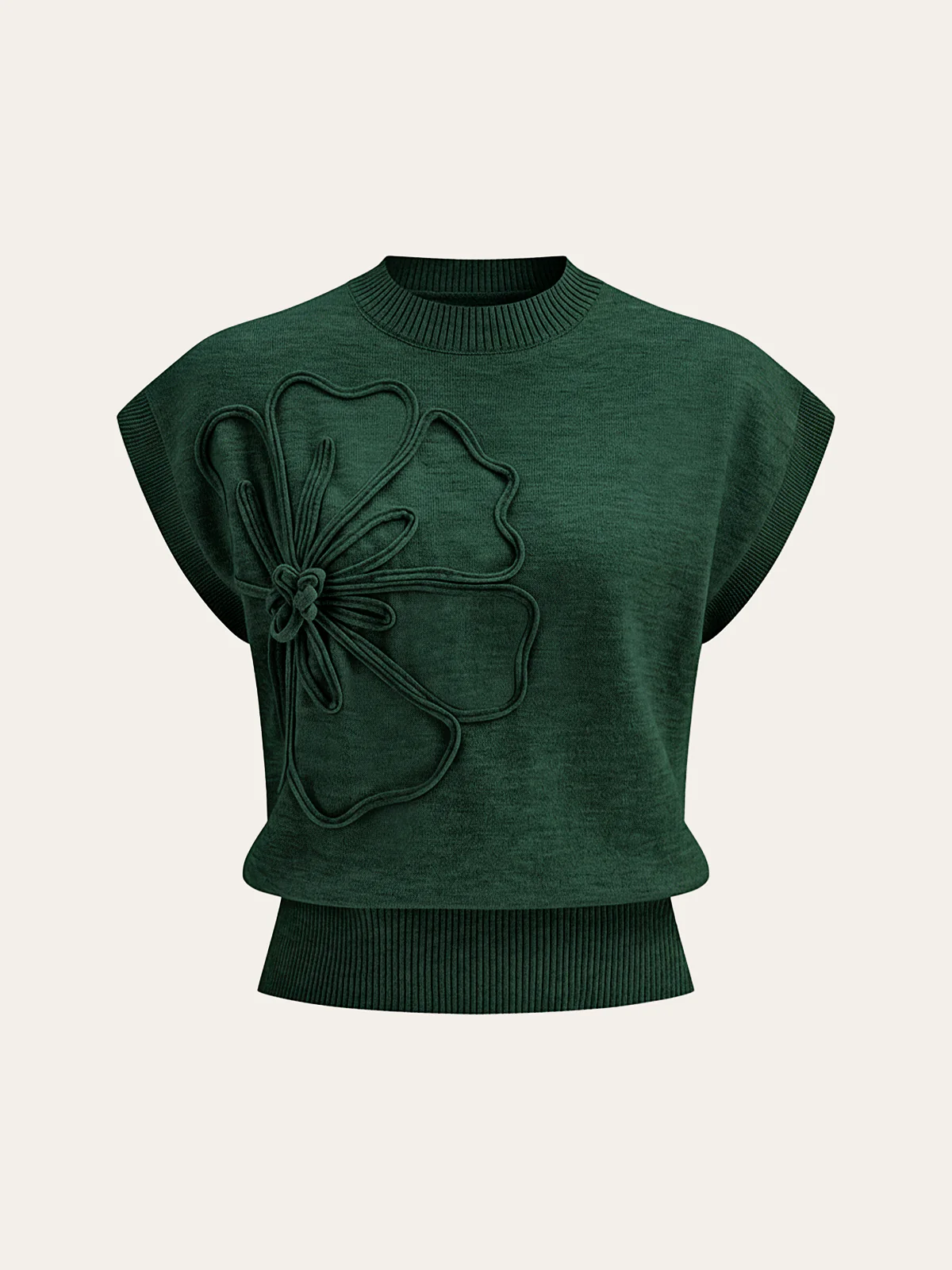 Flower Applique Cap Sleeve Knit Top - Image 7