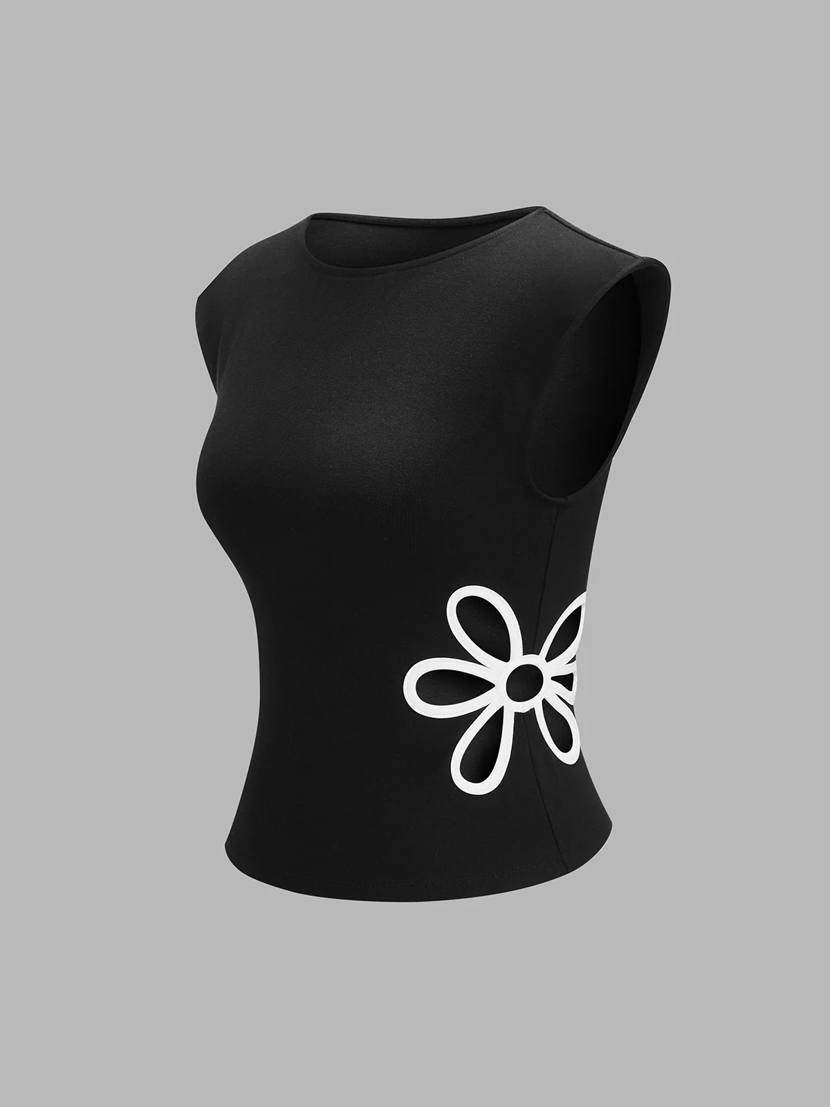 Flower Cutout Sleeveless Fitted Top - Image 2