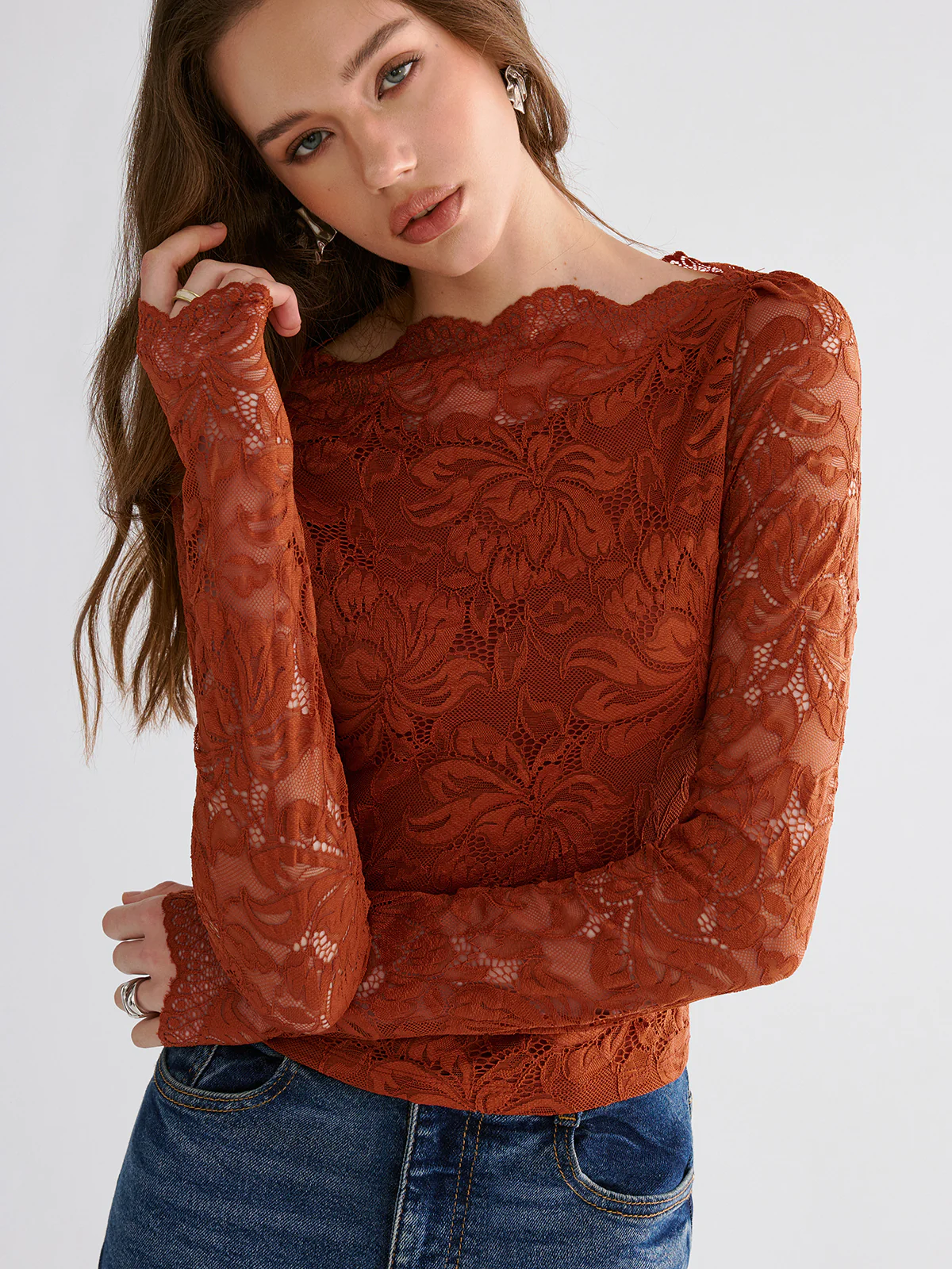 Flower Embroidered Cropped Lace Top - Image 2