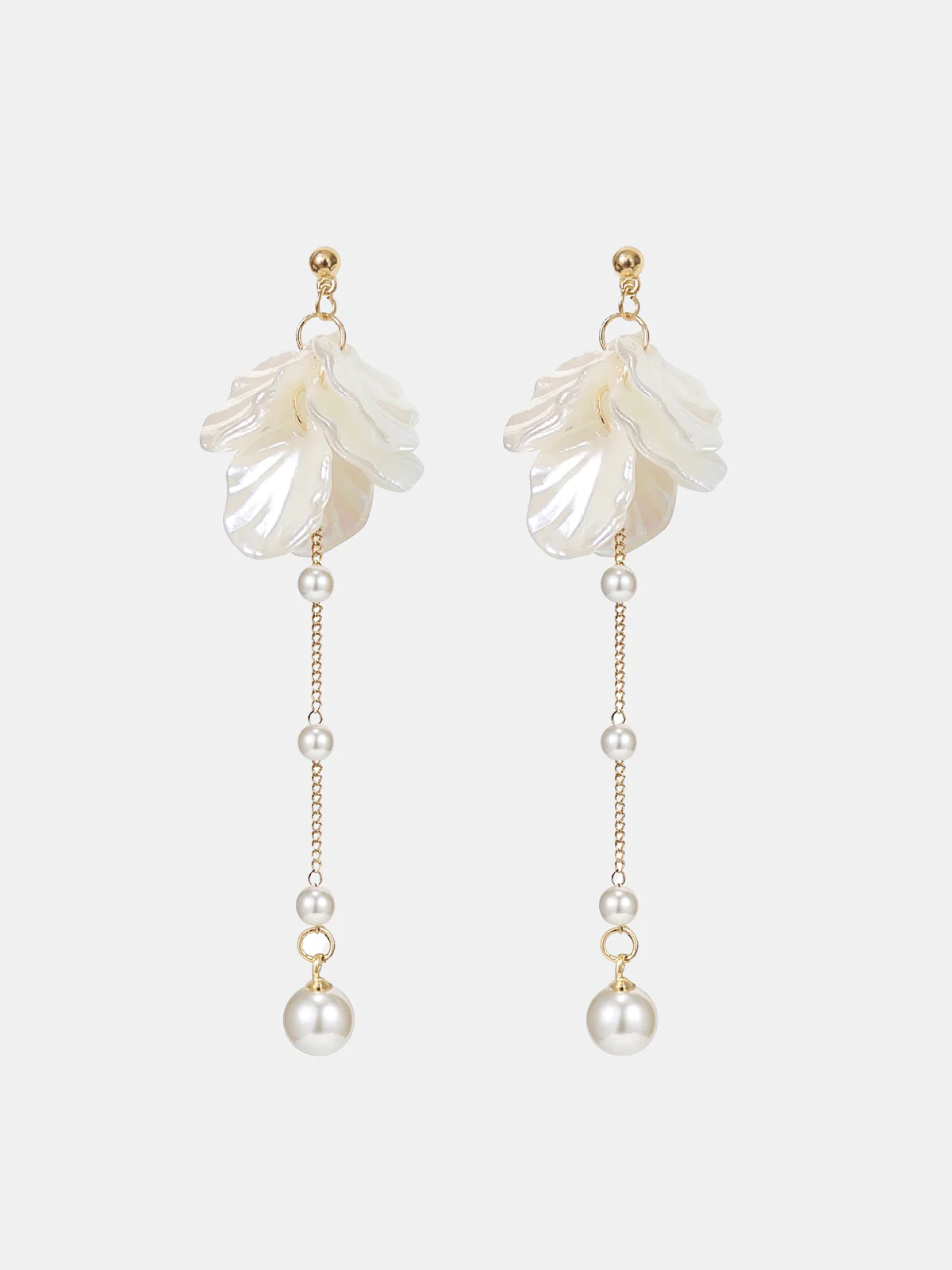 Flower Pearl Long Drop Earrings - Image 2