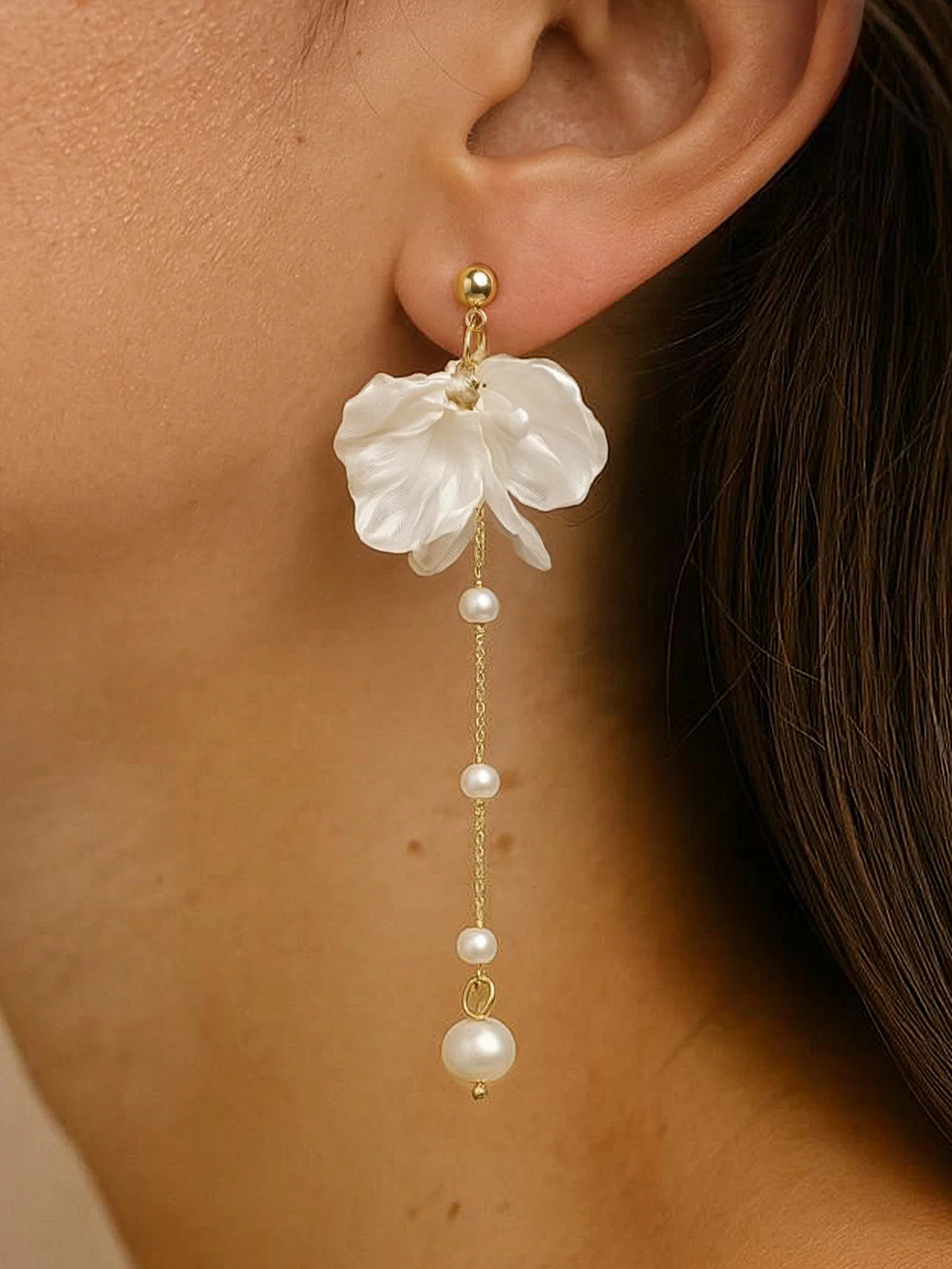 Flower Pearl Long Drop Earrings - Image 3