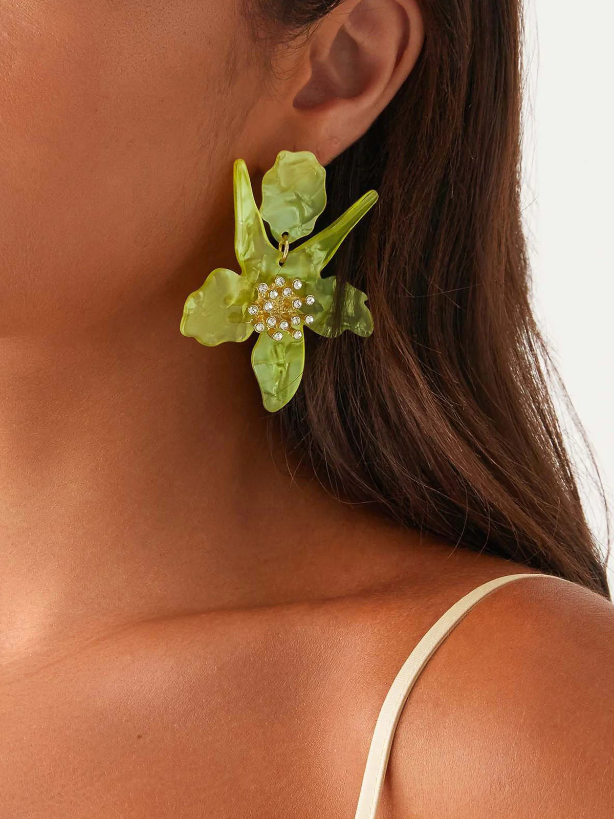 Flower-Shaped Earrings With Rhinestone Detail - Image 3