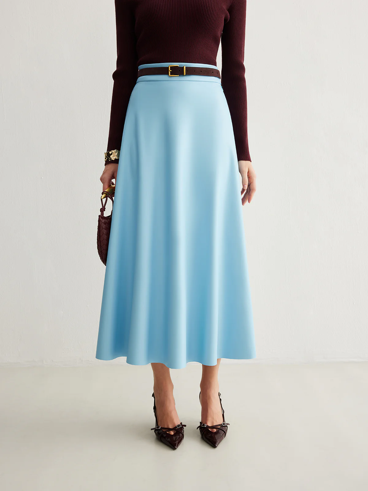 Flowy Zipper PU Leather Skirt Without Belt - Image 4