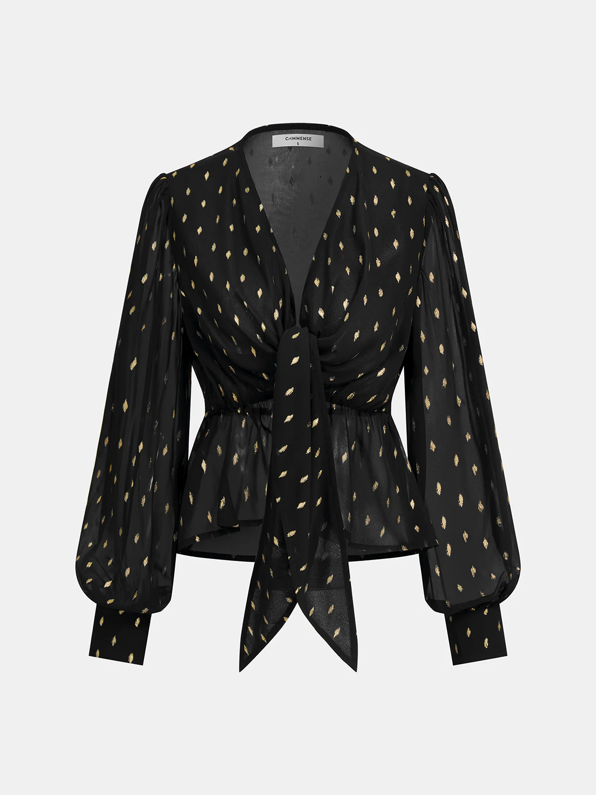 Foil Spot Print Tie-Front Chiffon Blouse