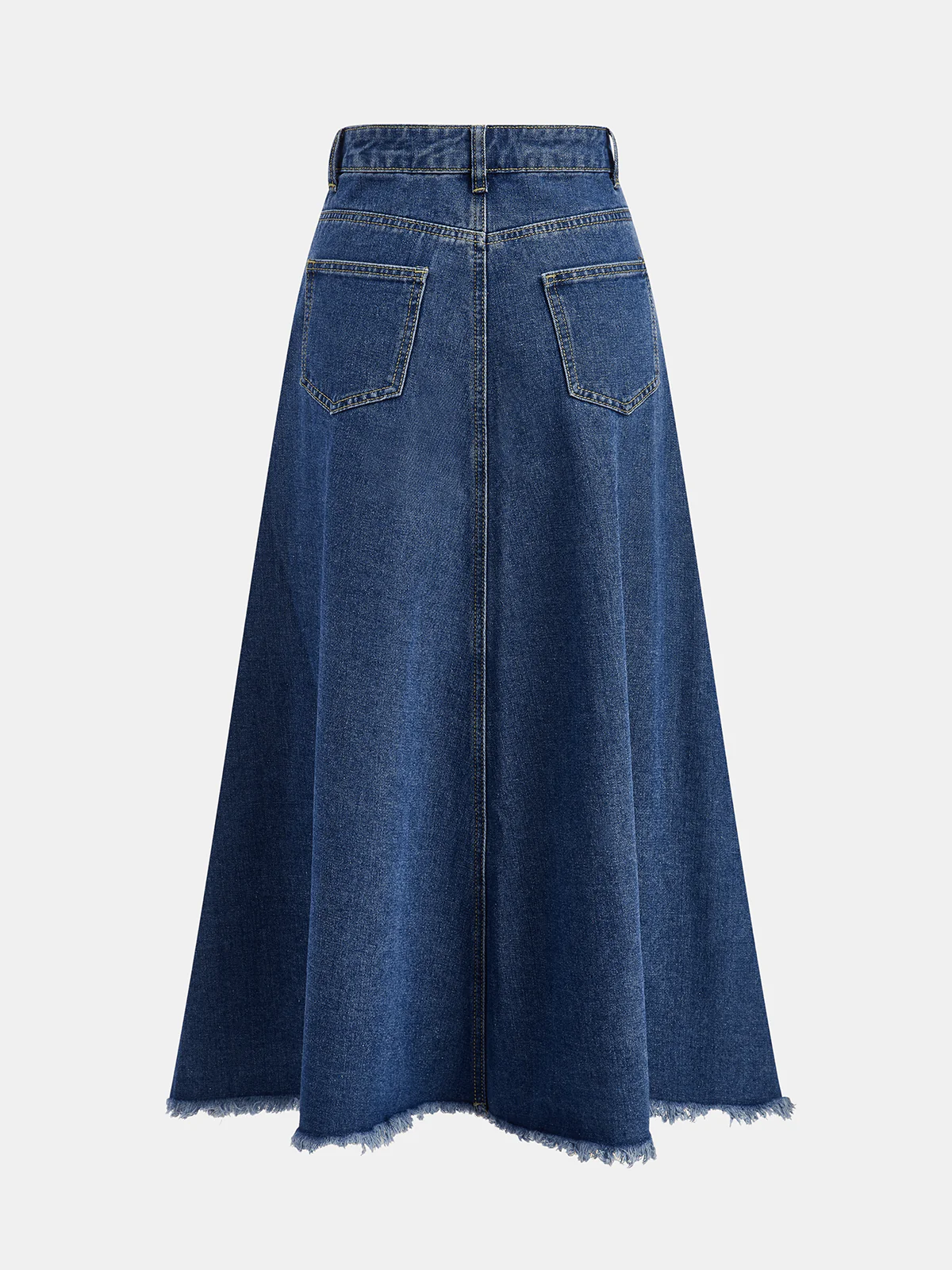Frayed Hem Denim Midi Skirt - Image 2