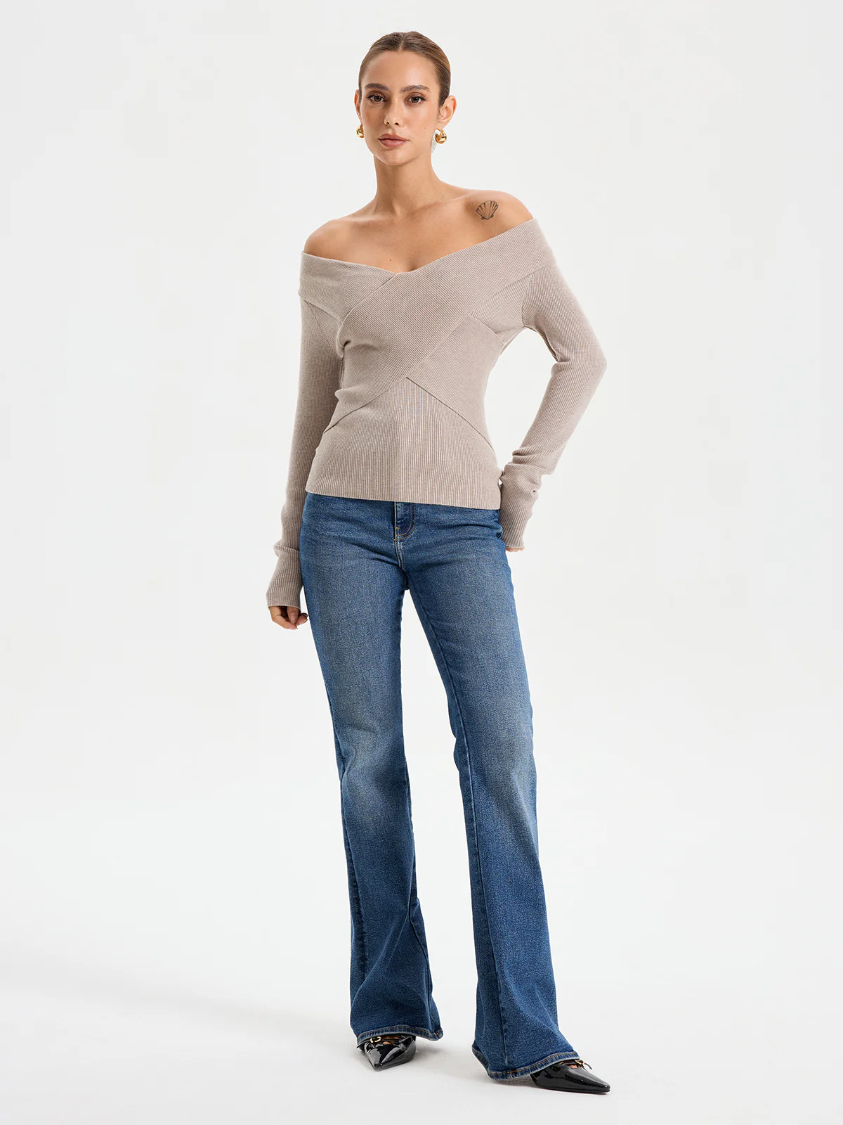 Frenchy Off Shoulder Crossover Sweater - Image 4