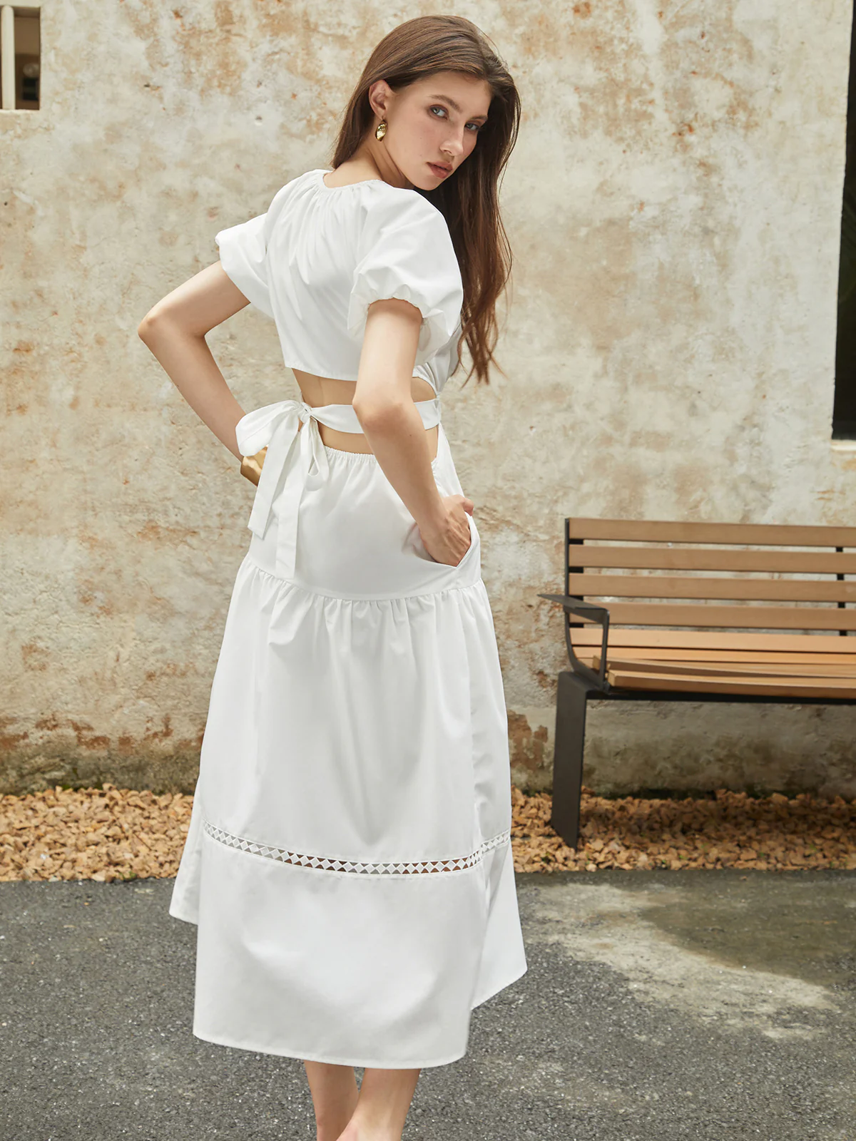 Frenchy Puff Sleeve Knotted Midi Dress - Image 2