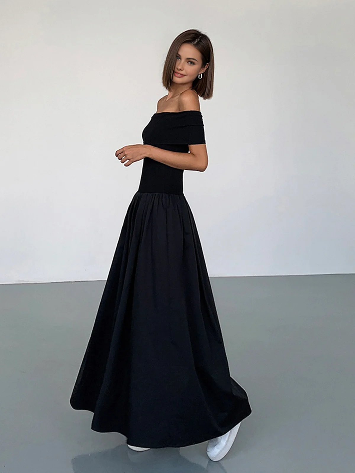 Frenchy Solid Off-Shoulder Long Dress - Image 3