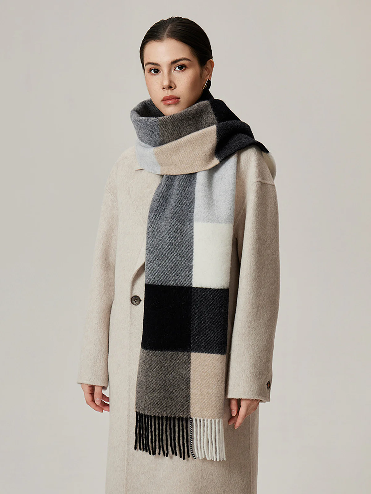 Fringe Detail Checkered Wool Scarf - Image 2