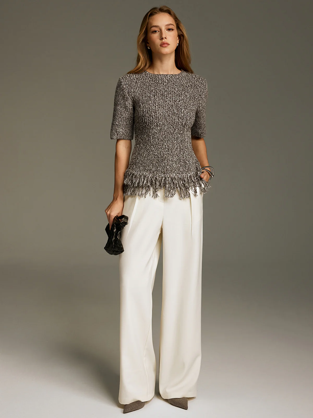 Fringe-Hem Short-Sleeve Knit Top - Image 2